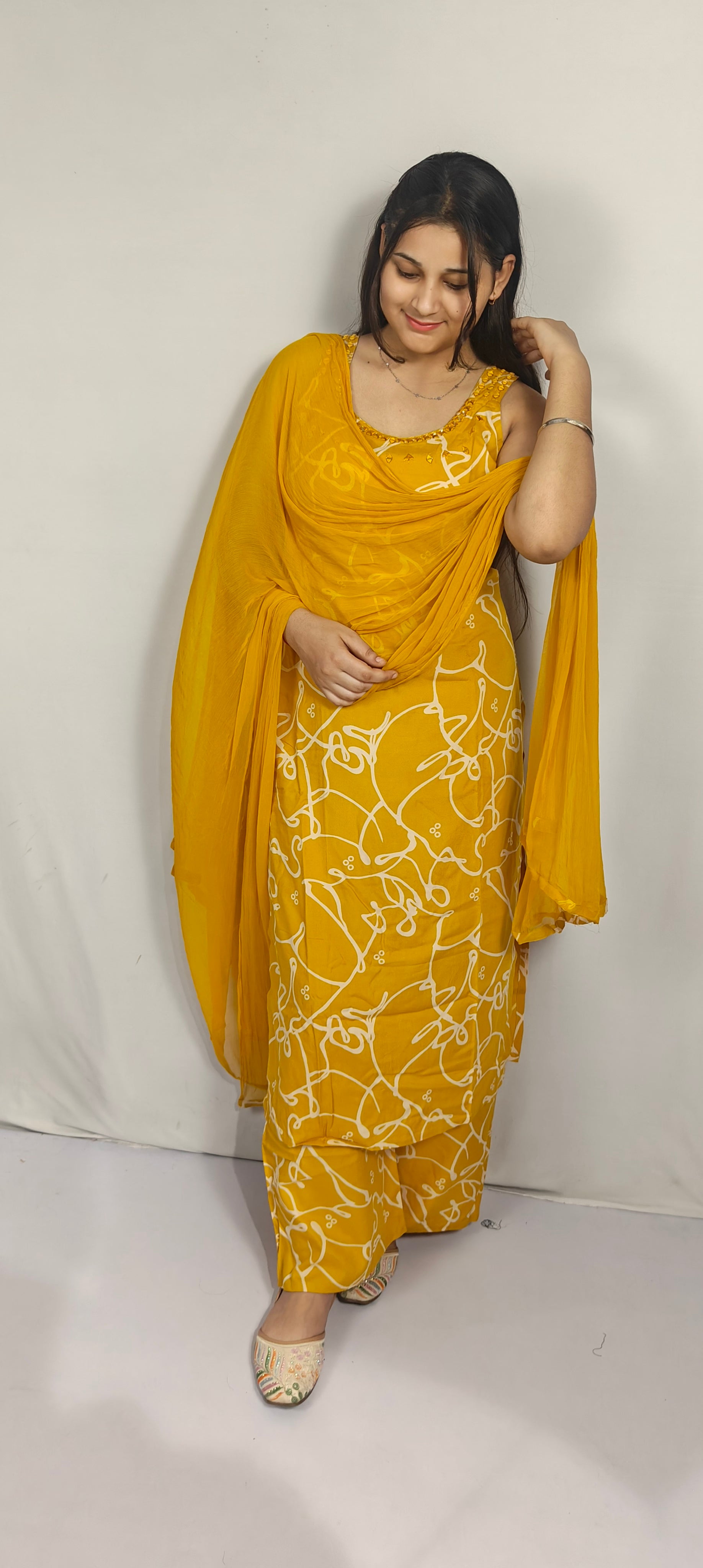 Mustard Yellow Printed Kurta Set with Dupatta(Z0273)
