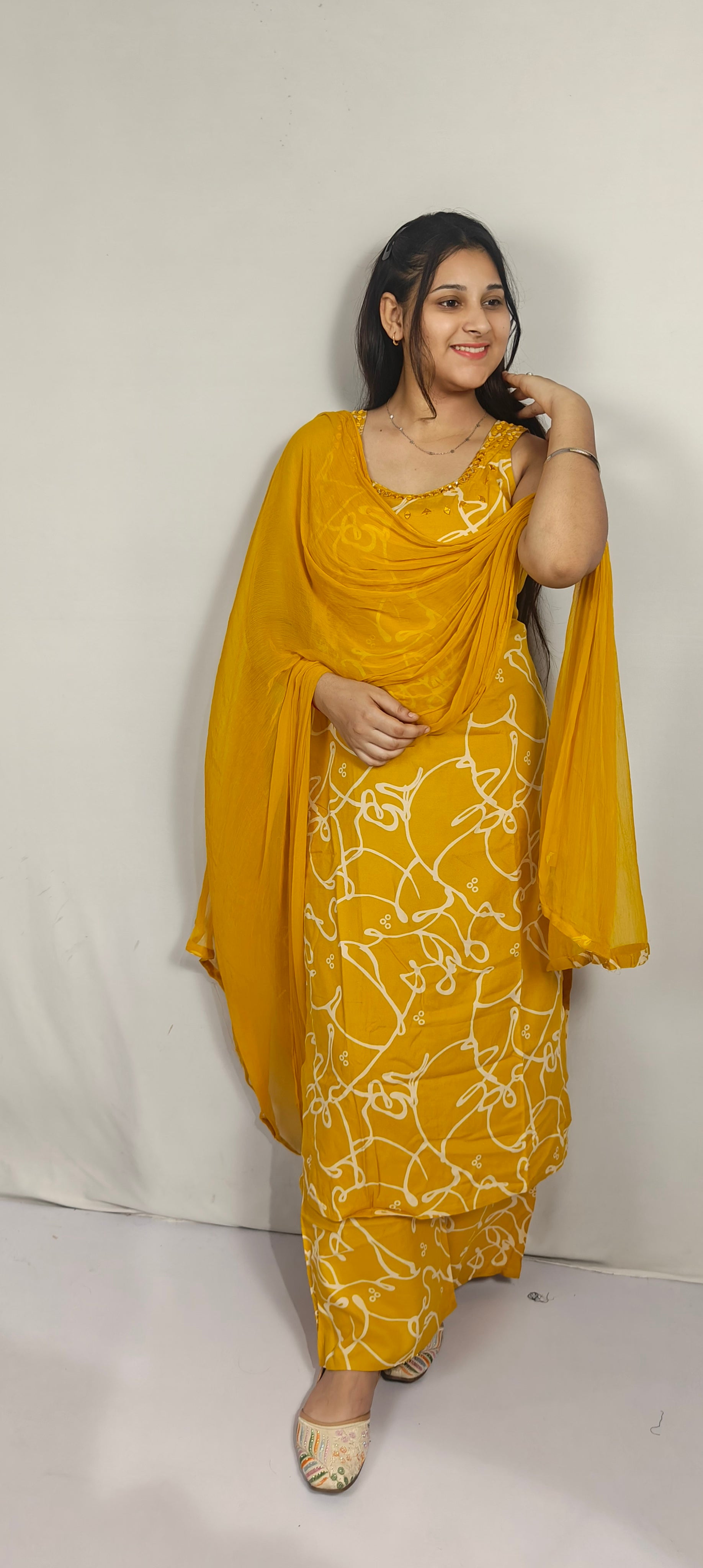 Mustard Yellow Printed Kurta Set with Dupatta(Z0273)