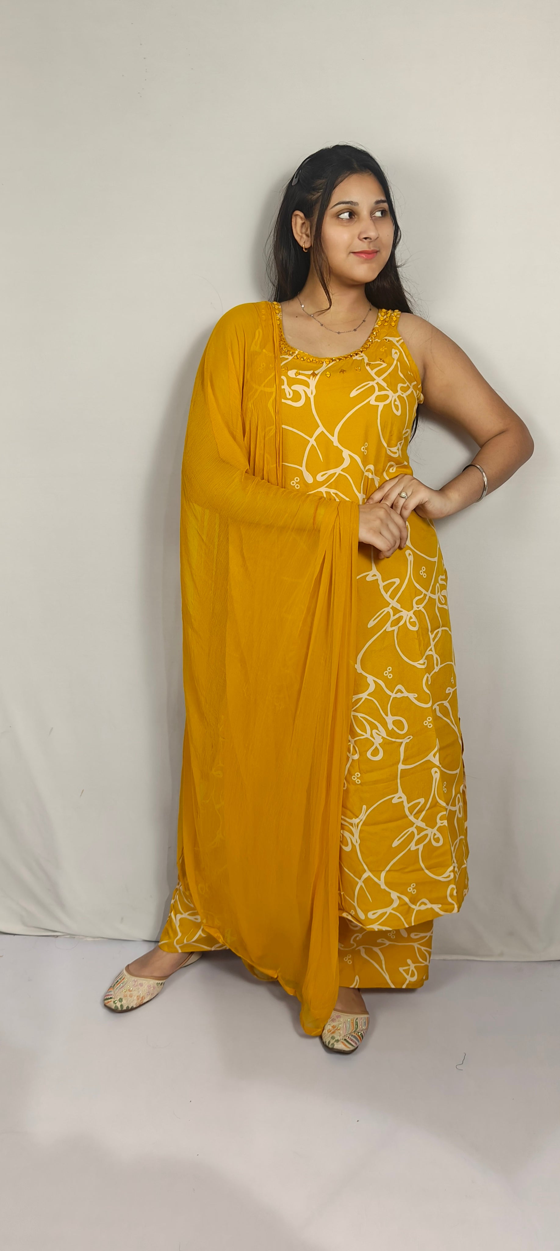 Mustard Yellow Printed Kurta Set with Dupatta(Z0273)