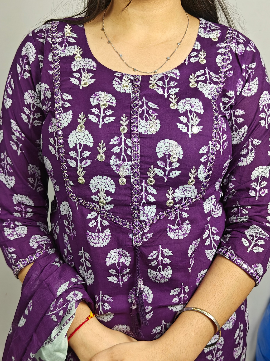 Purple Floral Printed 3 Piece Kurta Set (Z0278)