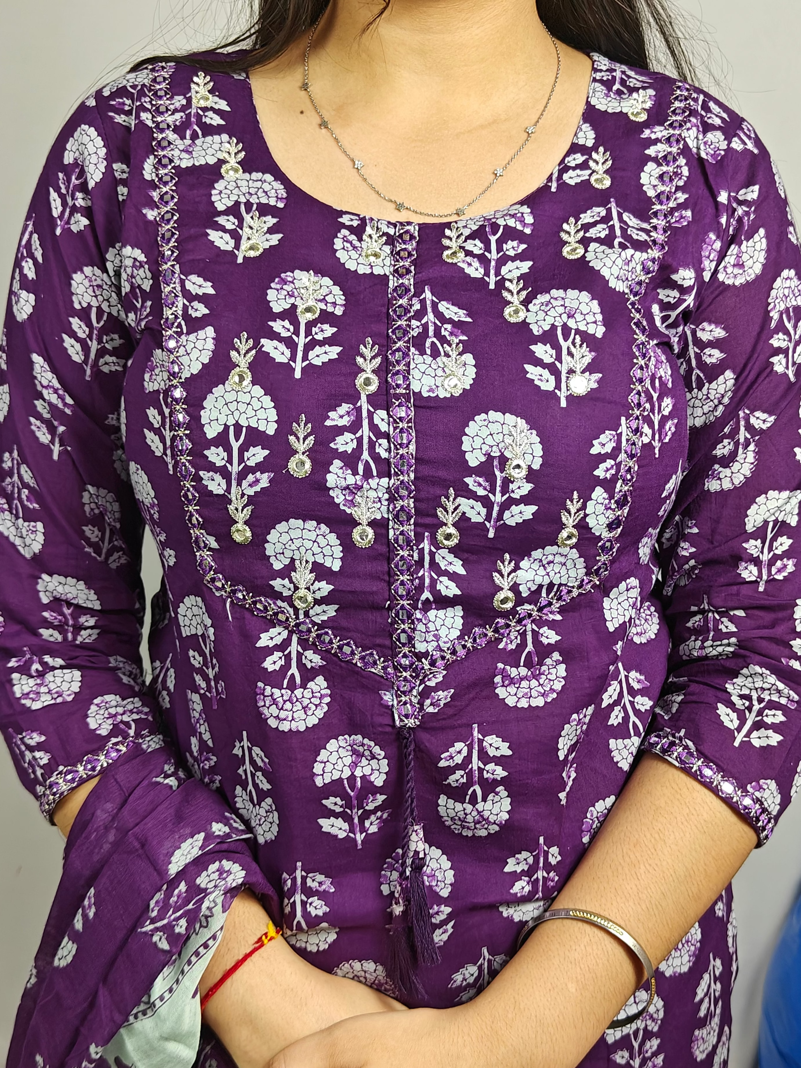 Purple Floral Printed 3 Piece Kurta Set (Z0278)