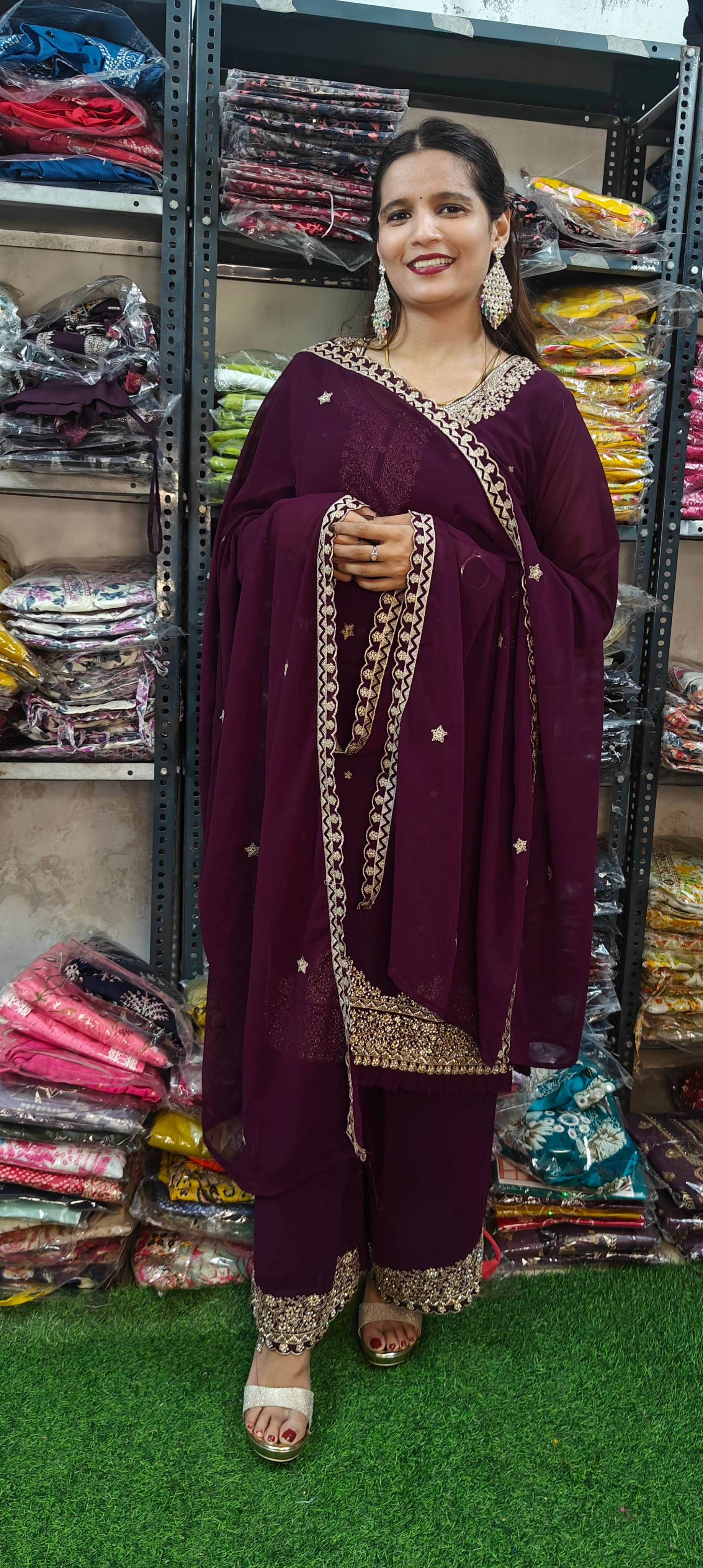 Purple Embroidered 3 piece kurta set  (Z0286)