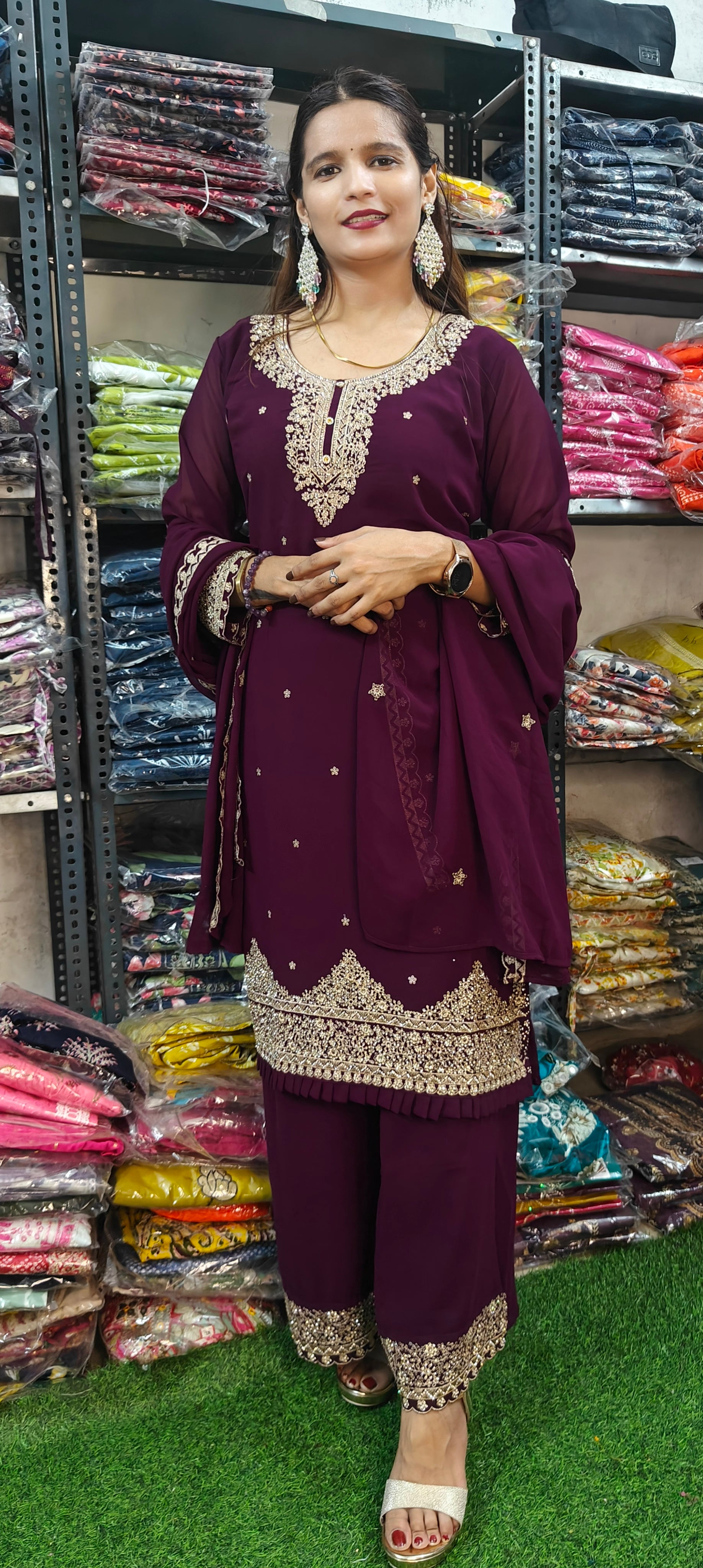 Purple Embroidered 3 piece kurta set  (Z0286)
