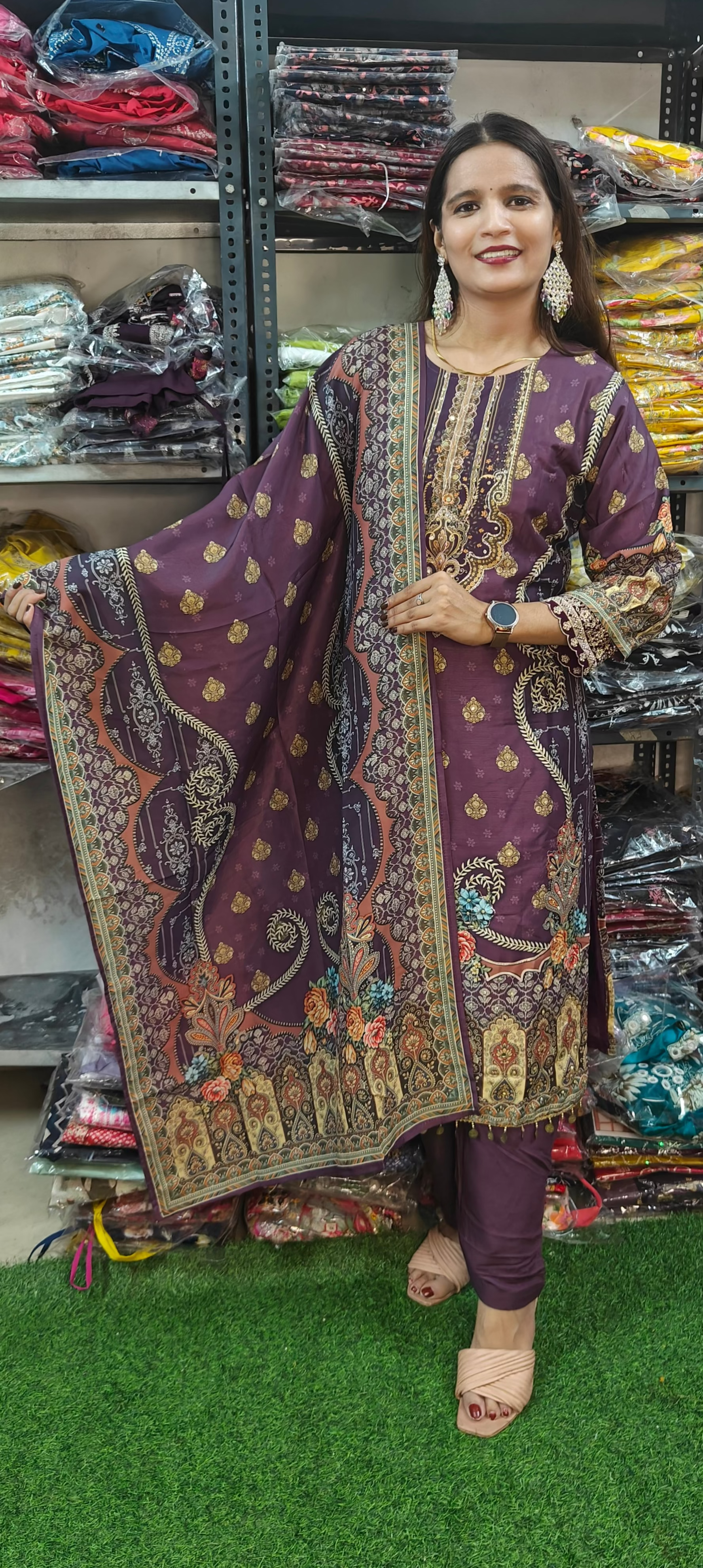 Purple Printed Embroidered Kurta Set (Z0285)