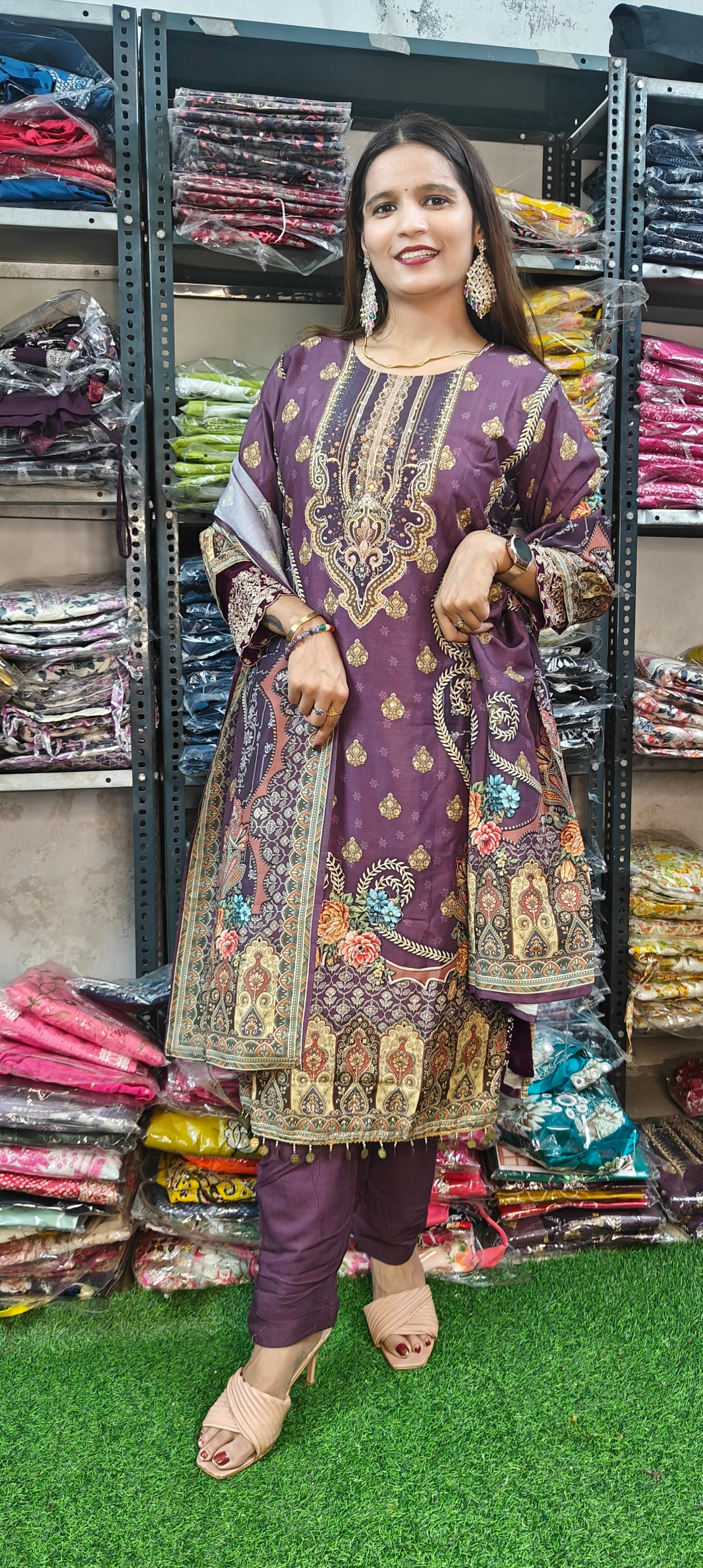 Purple Printed Embroidered Kurta Set (Z0285)