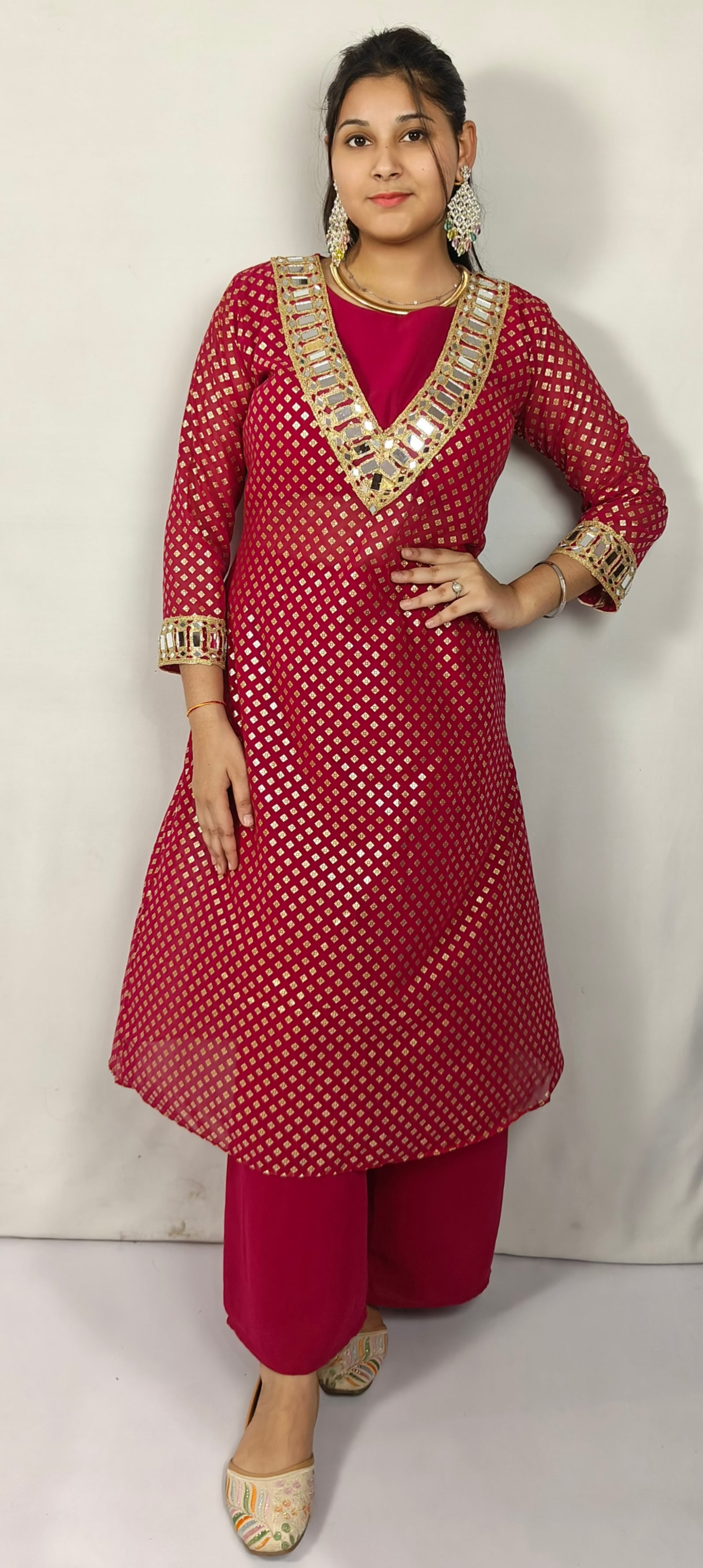 Pink Mirror Work Bbeautiful Kurta Set (Z0288)