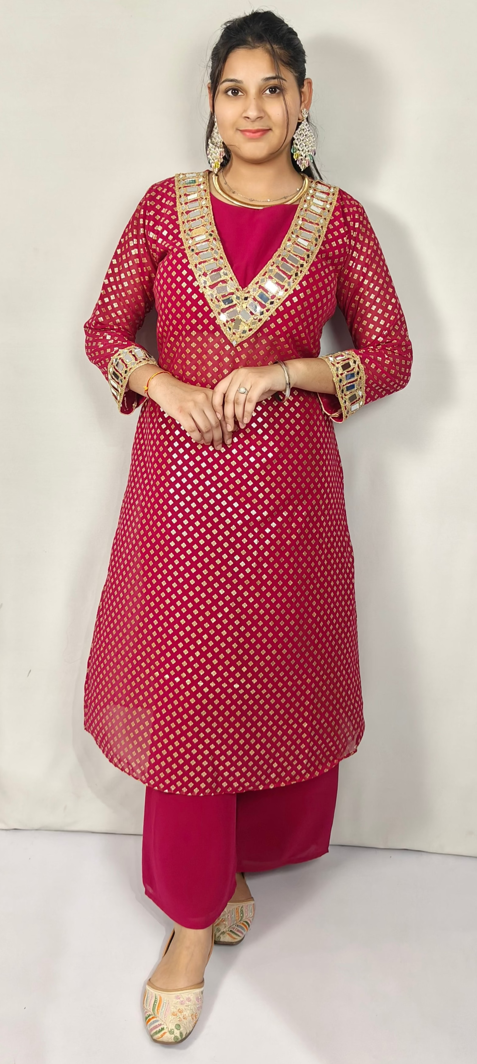 Pink Mirror Work Bbeautiful Kurta Set (Z0288)