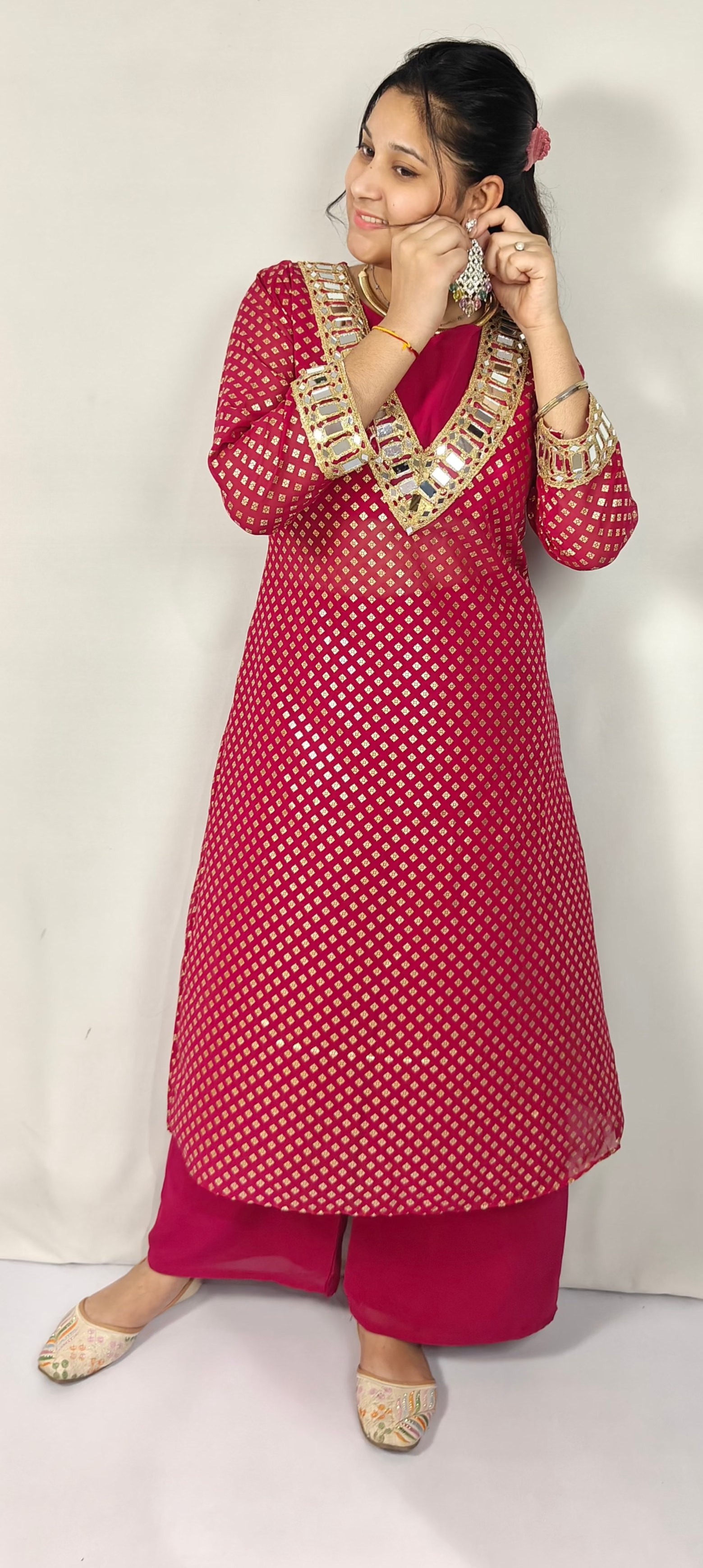 Pink Mirror Work Bbeautiful Kurta Set (Z0288)