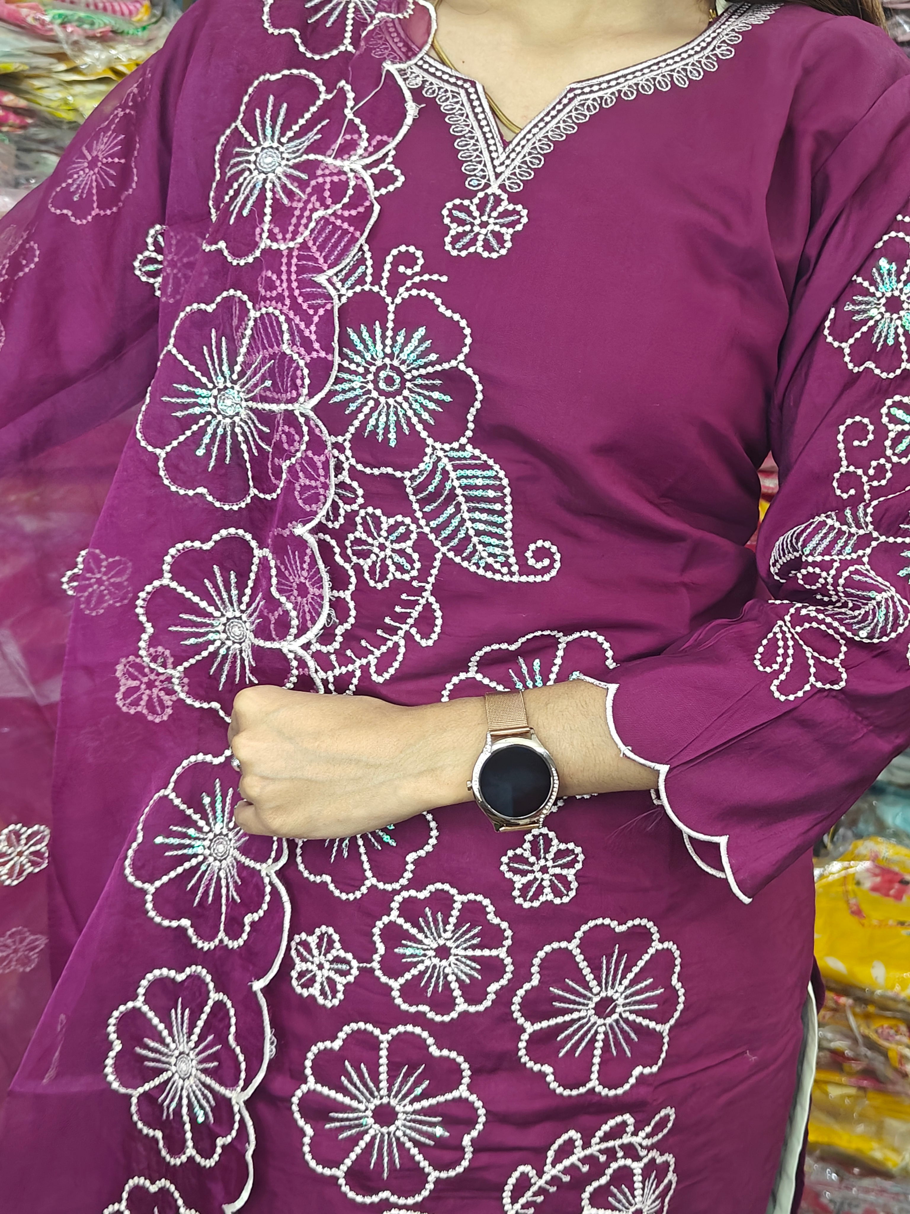 Purple Embroidered Kurta Set with Dupatta (Z0289)