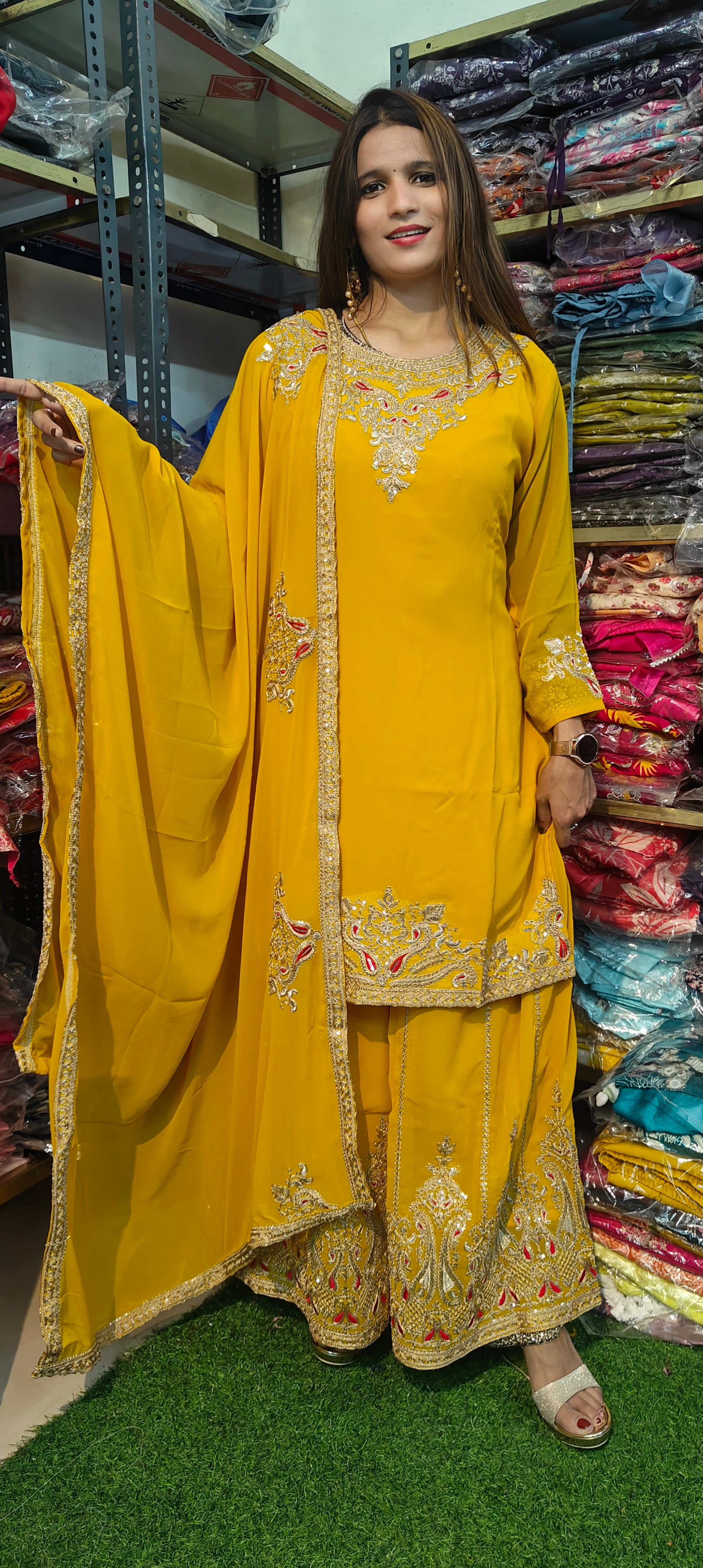 Yellow Embroidered Sharara Set (Z0294)