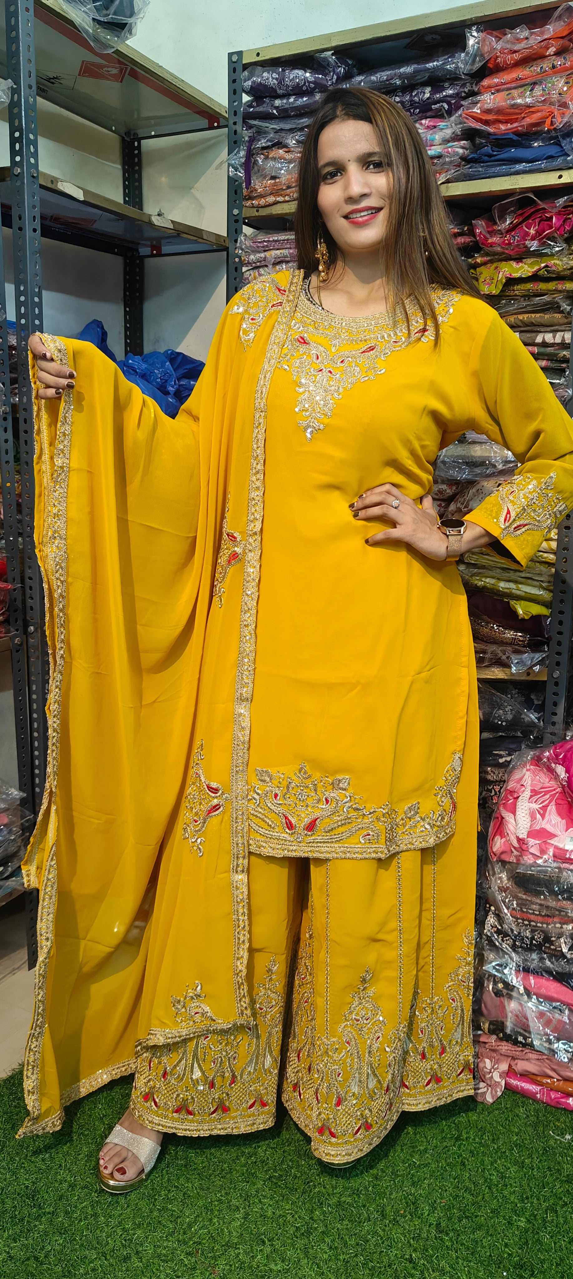 Yellow Embroidered Sharara Set (Z0294)