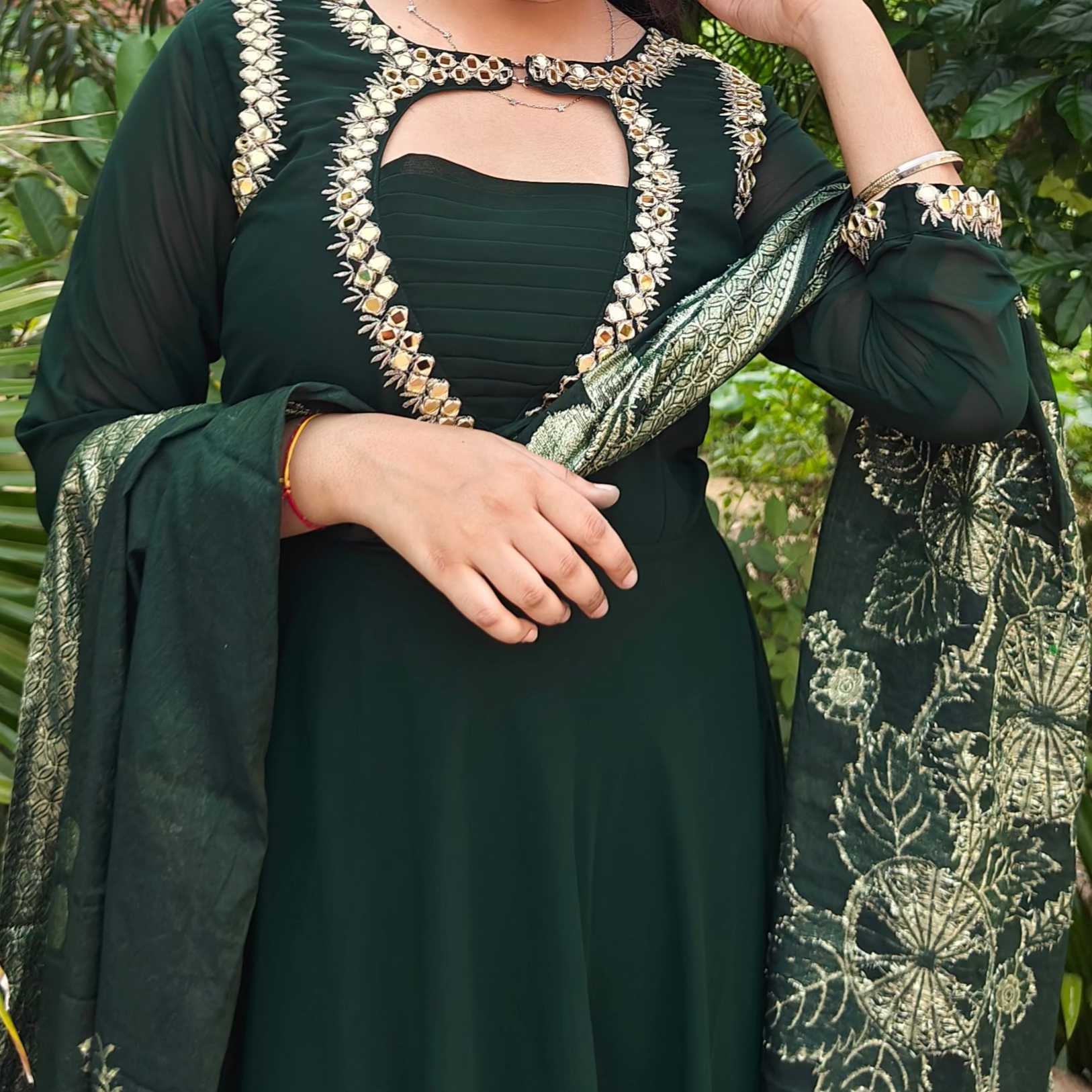 Dark Green Embroidered Kurta Set with Dupatta (Z0298)