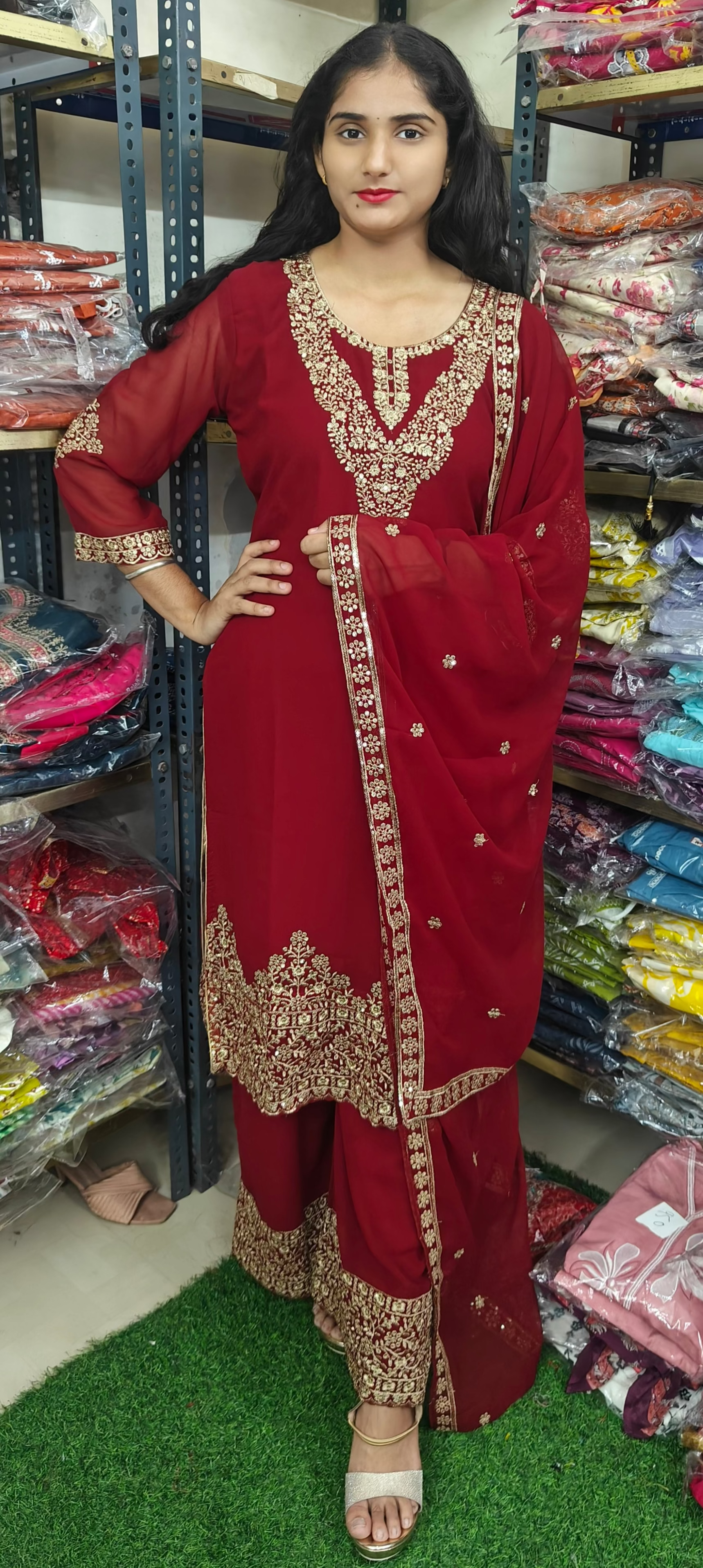 Maroon Embroidered Kurta Set with Dupatta (Z0302)