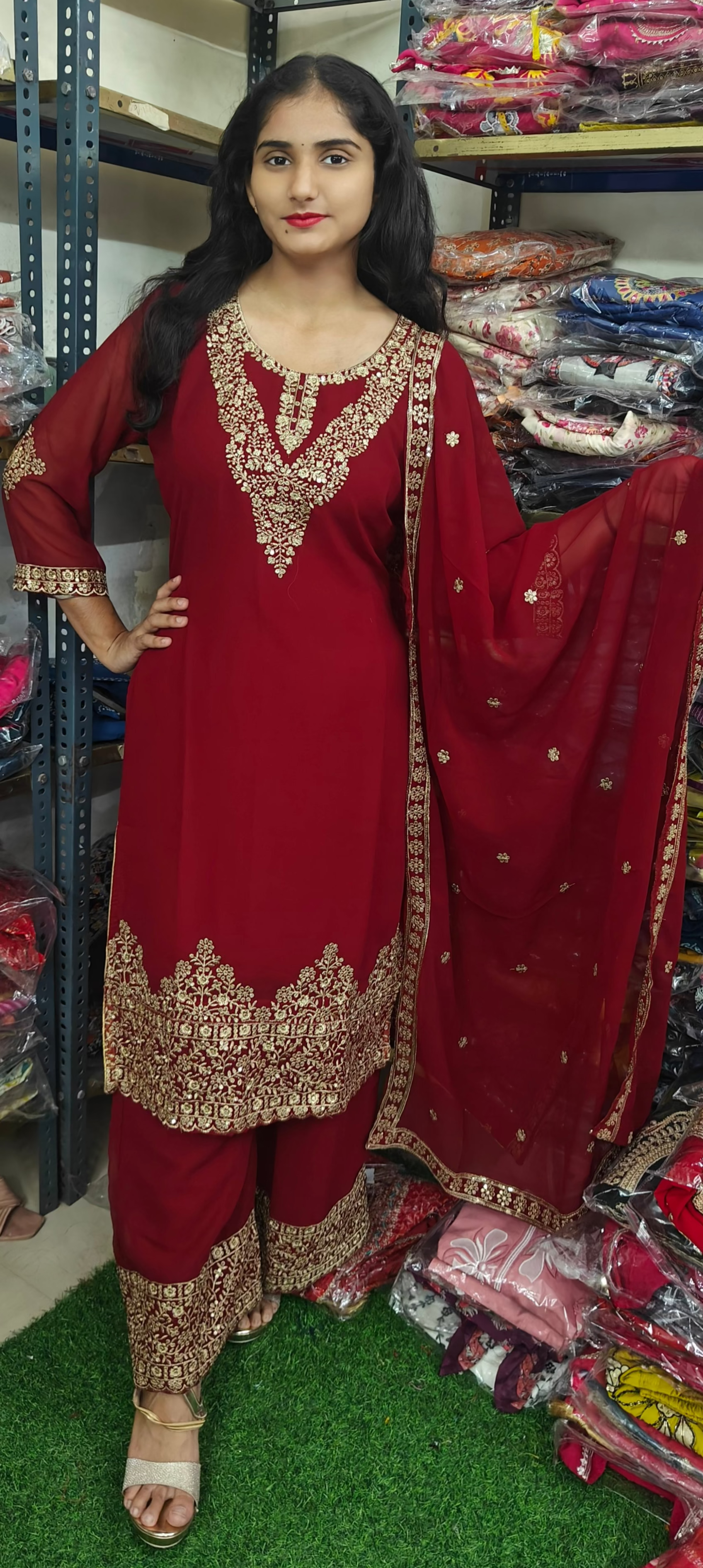 Maroon Embroidered Kurta Set with Dupatta (Z0302)