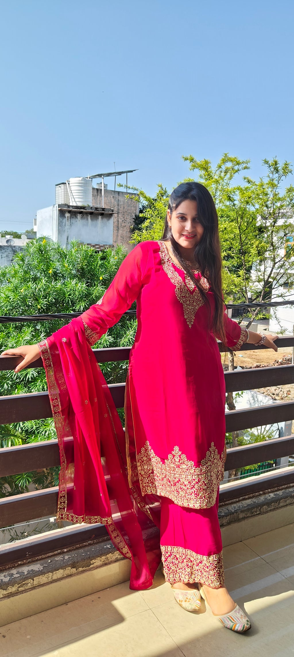 Rani Pink Embroidered Kurta Set with Dupatta (Z0303)