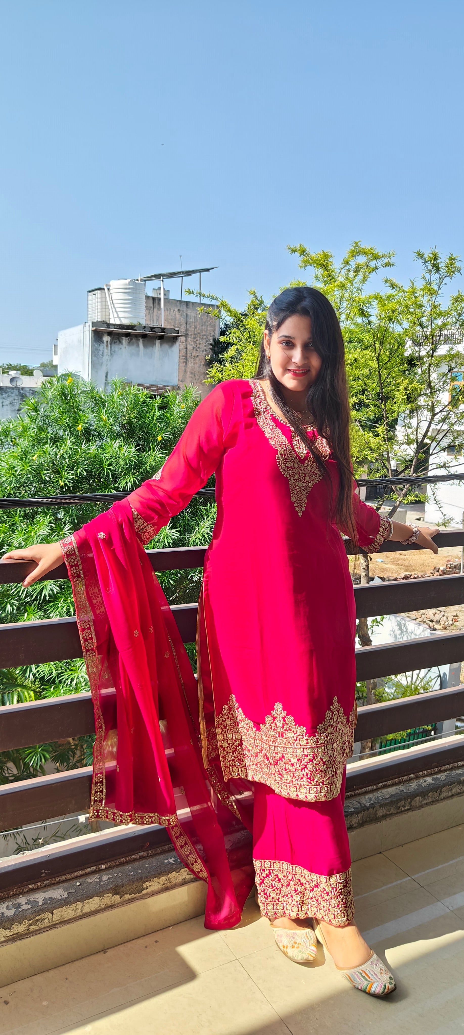 Rani Pink Embroidered Kurta Set with Dupatta (Z0303)