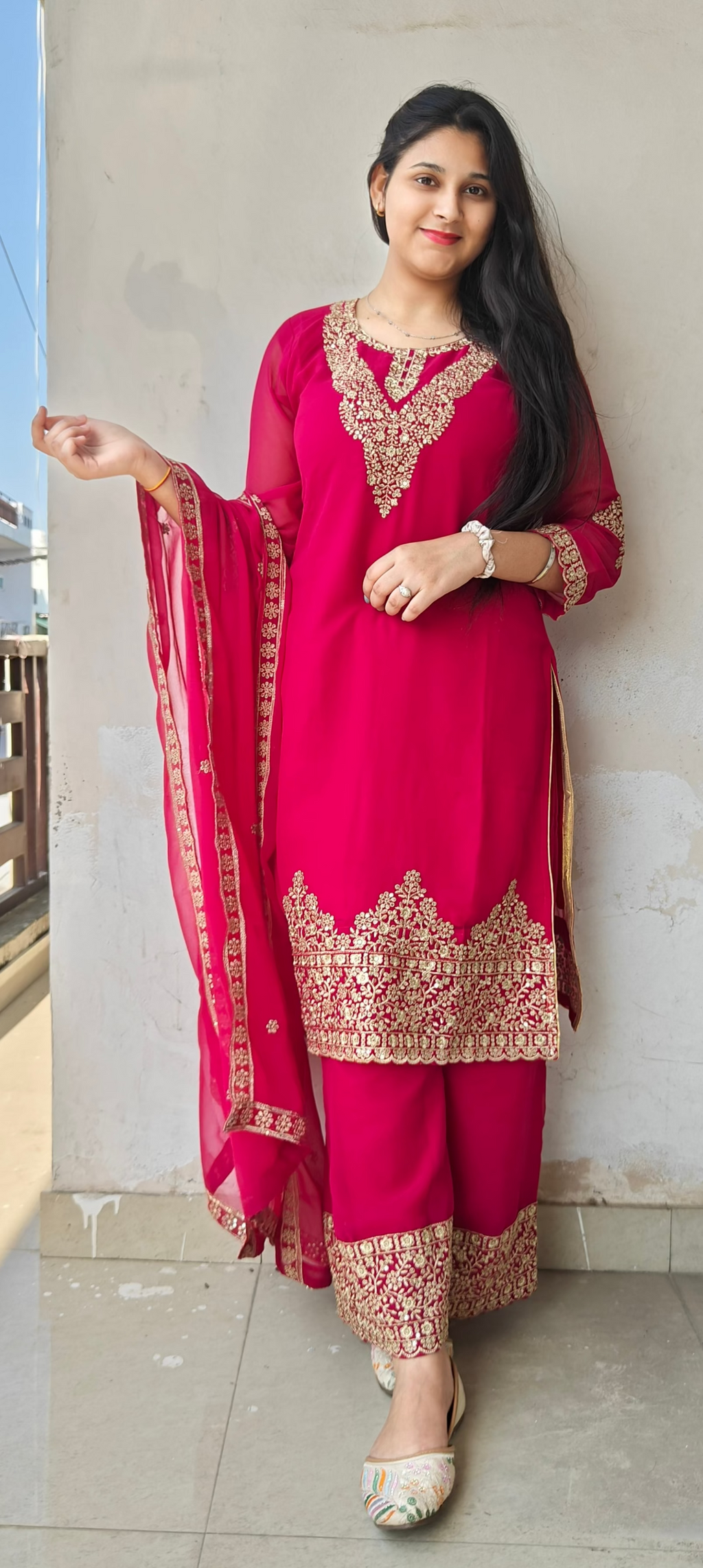 Rani Pink Embroidered Kurta Set with Dupatta (Z0303)