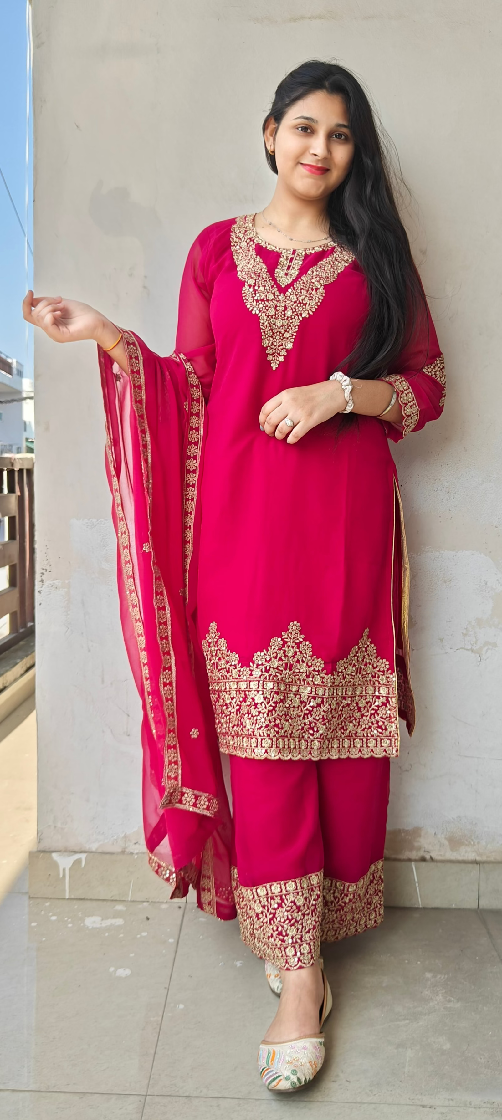 Rani Pink Embroidered Kurta Set with Dupatta (Z0303)