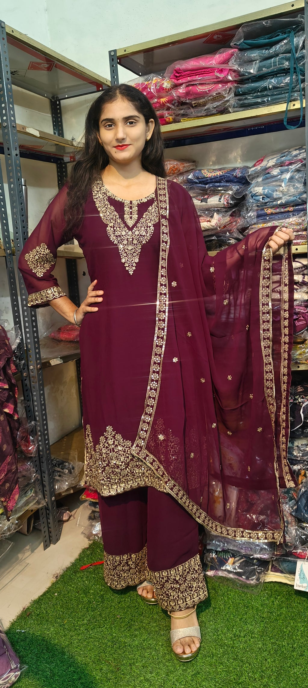 Maroon Embroidered Kurta Set with Dupatta (Z0304)