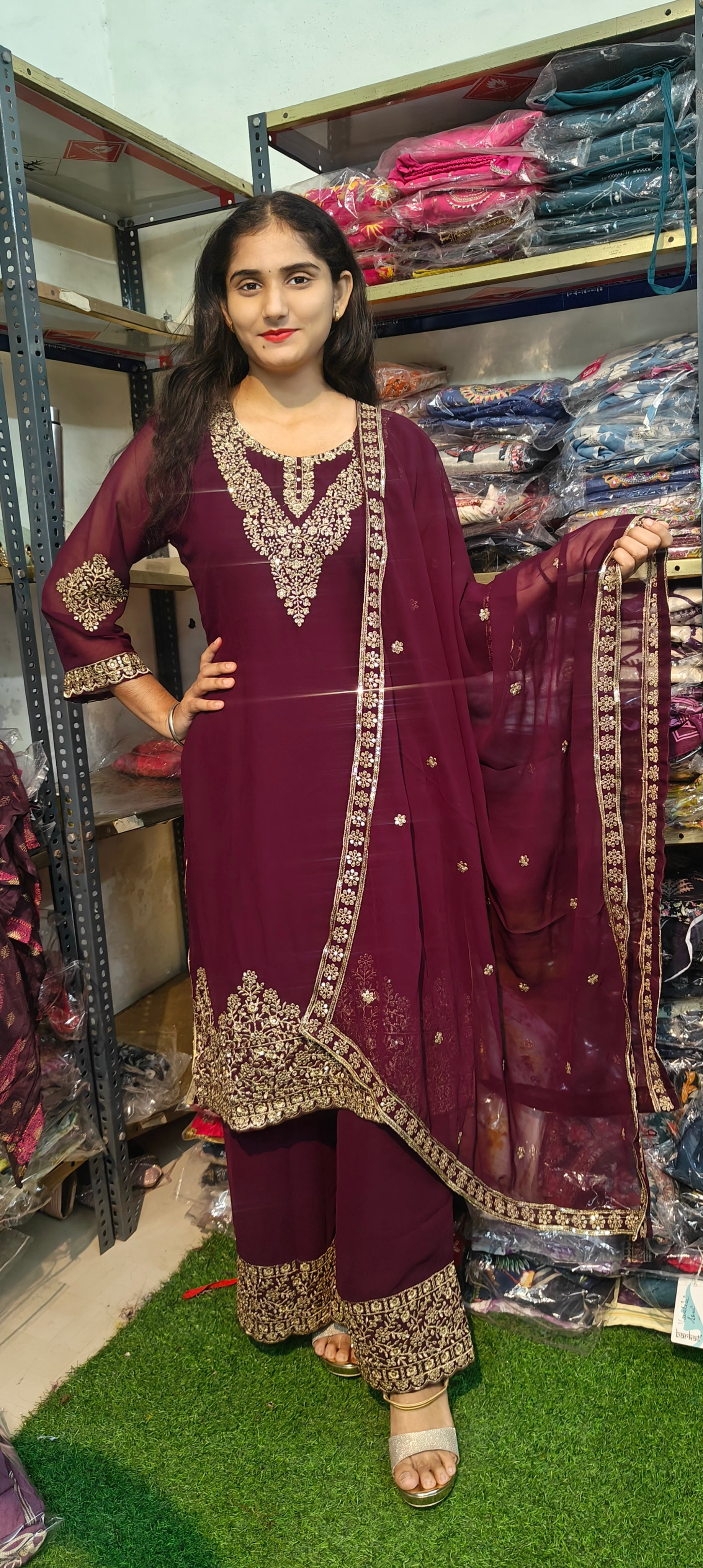 Maroon Embroidered Kurta Set with Dupatta (Z0304)