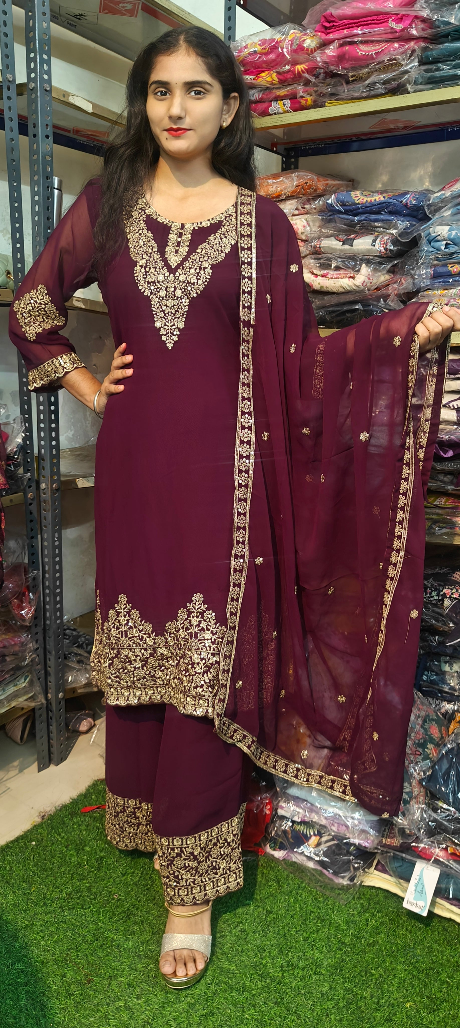 Maroon Embroidered Kurta Set with Dupatta (Z0304)