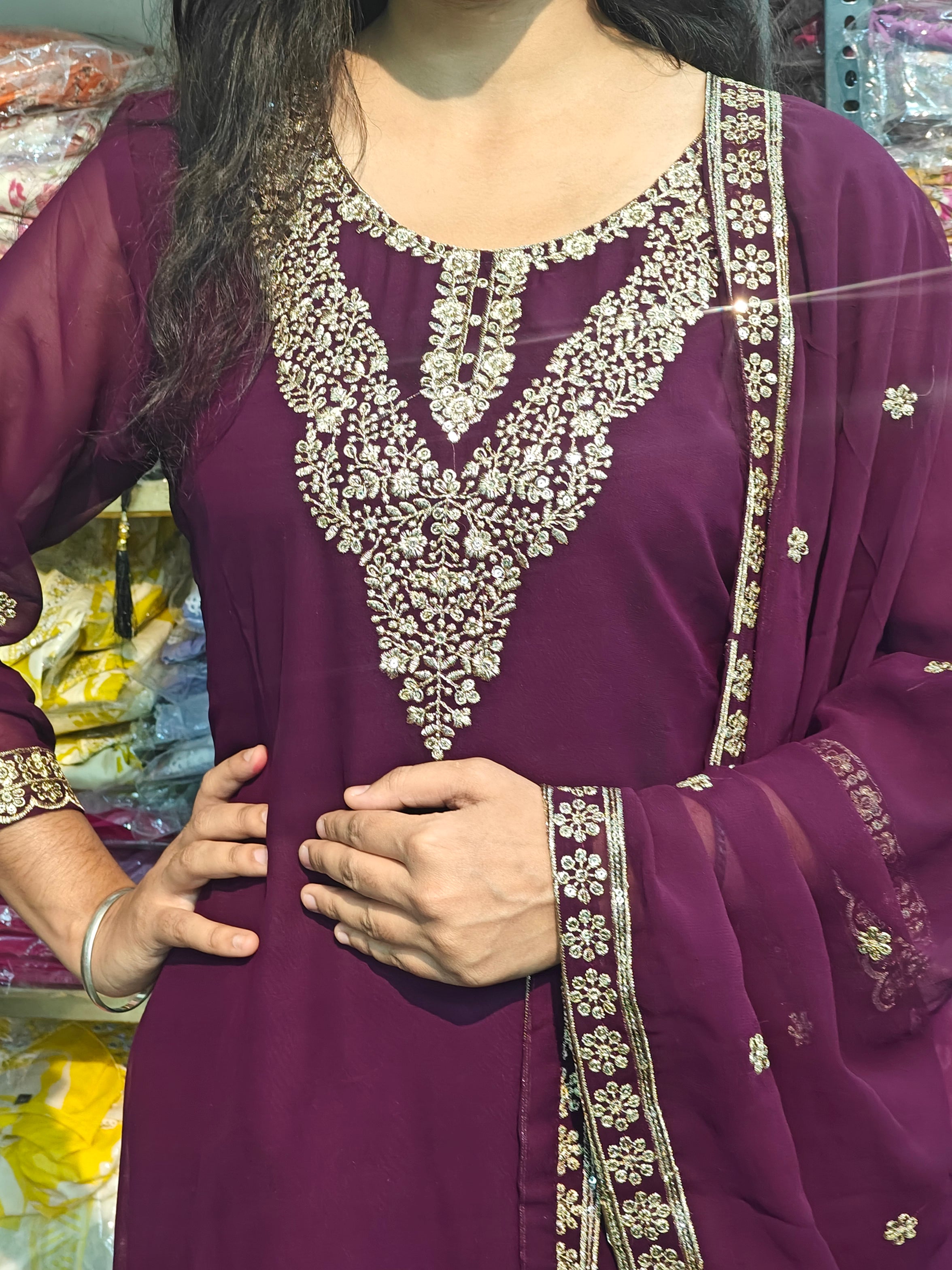 Maroon Embroidered Kurta Set with Dupatta (Z0304)