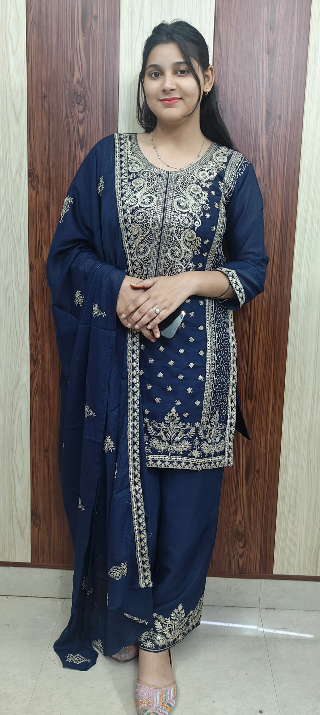 Blue Embroidered Kurta Set with Dupatta (Z0308)