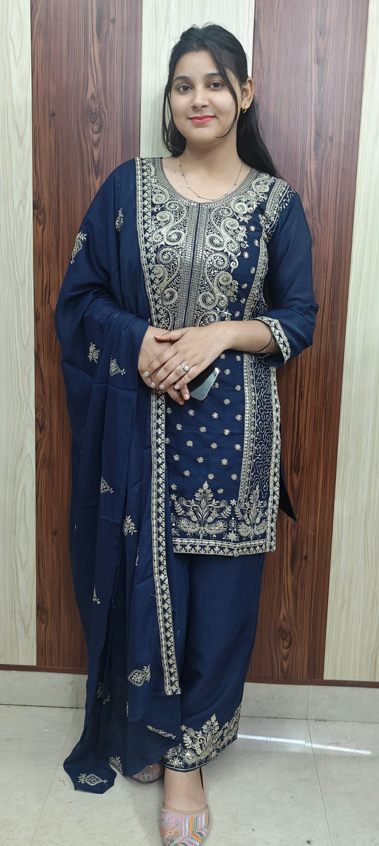 Blue Embroidered Kurta Set with Dupatta (Z0308)