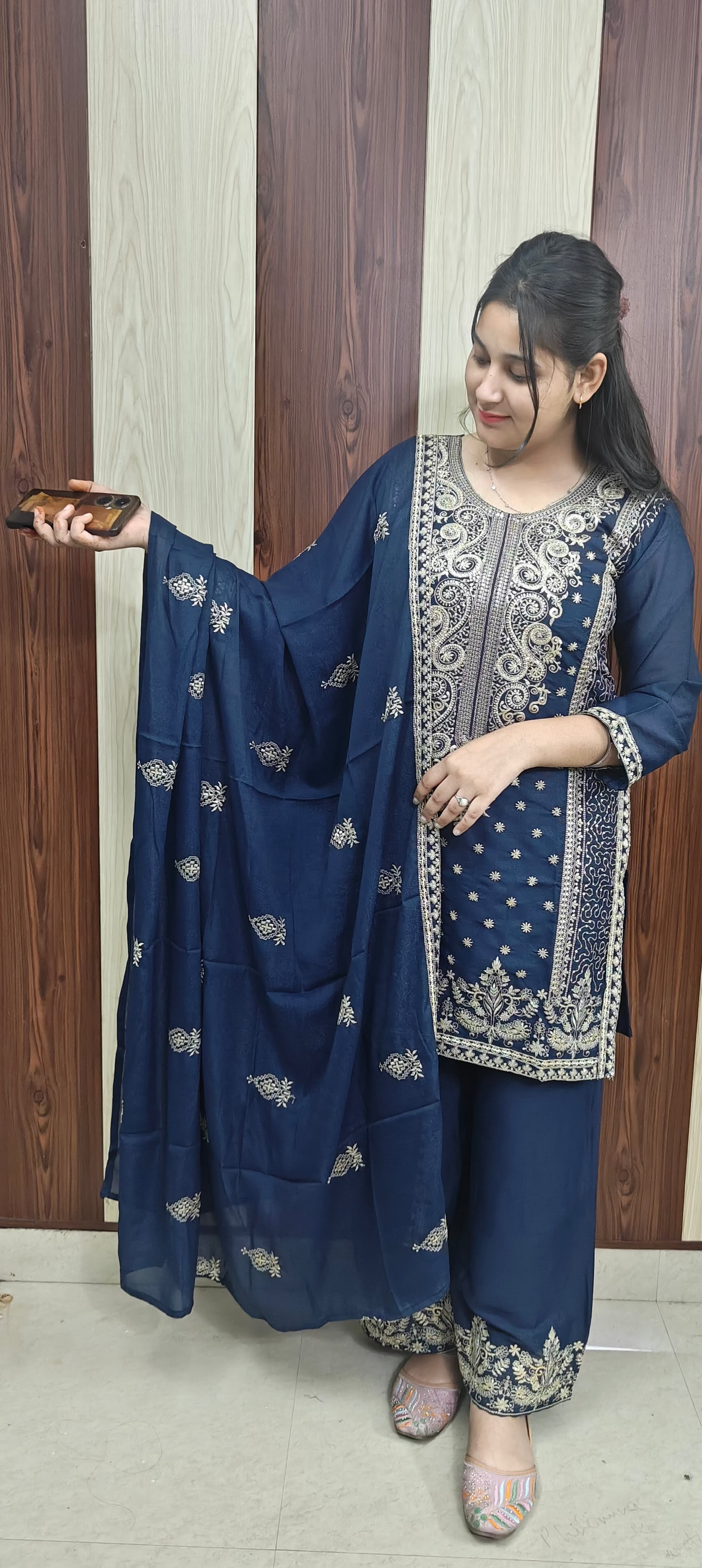 Blue Embroidered Kurta Set with Dupatta (Z0308)
