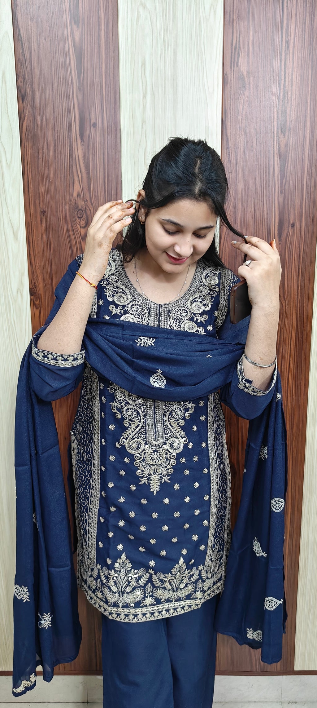 Blue Embroidered Kurta Set with Dupatta (Z0308)