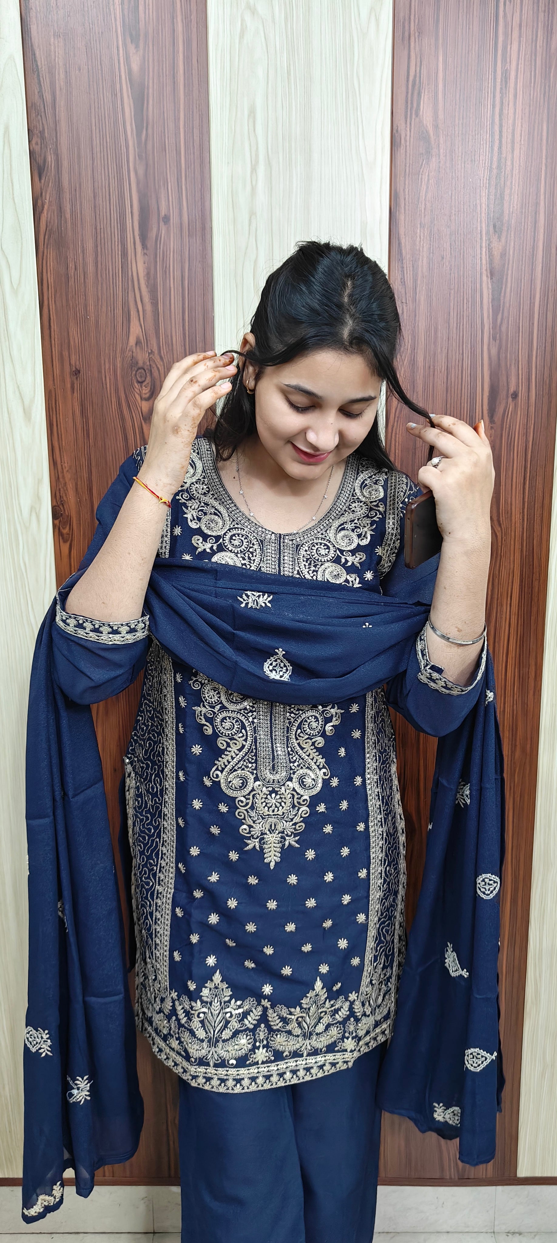 Blue Embroidered Kurta Set with Dupatta (Z0308)