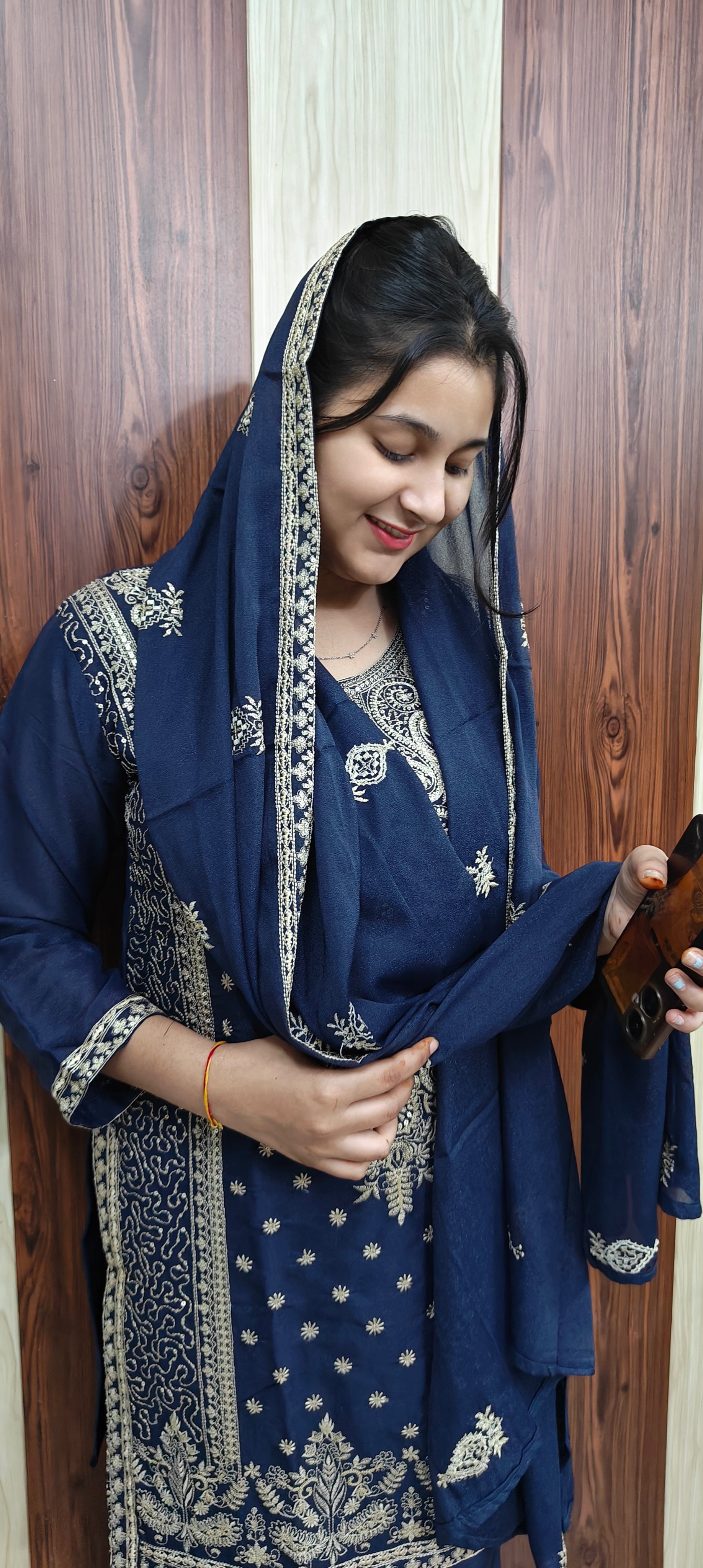 Blue Embroidered Kurta Set with Dupatta (Z0308)