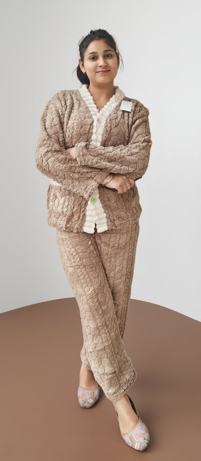Coffee Brown Cozy Woolen Night Suit for Winter (Z0316)