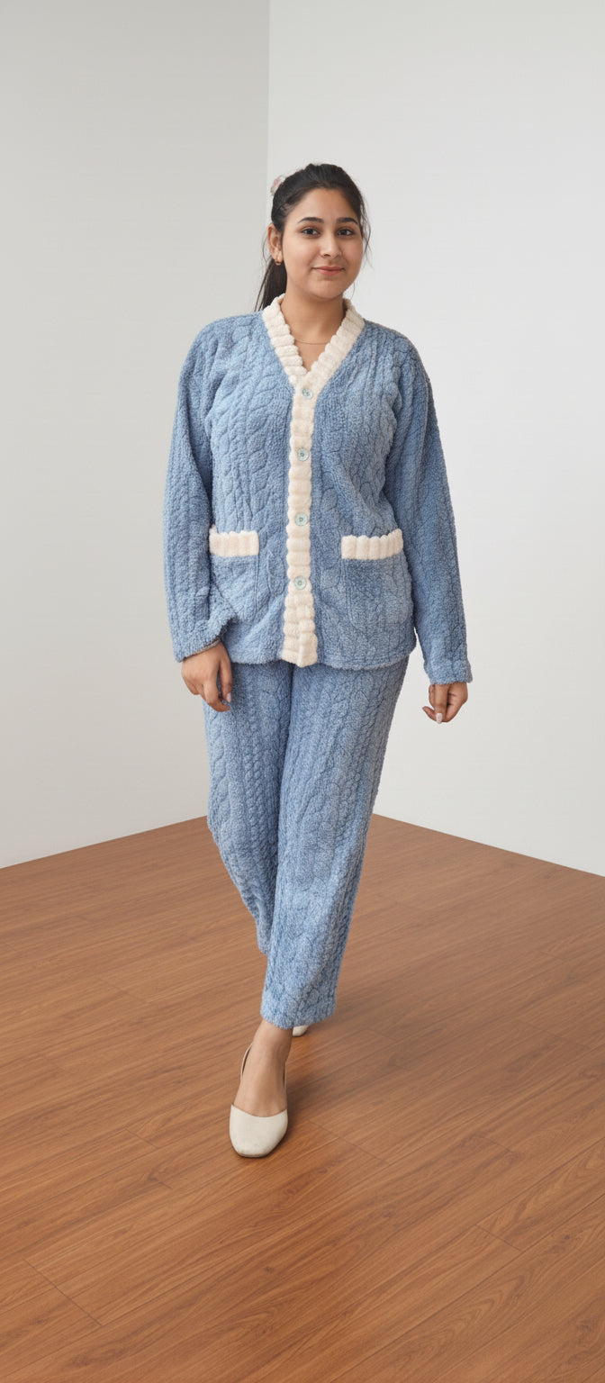Blue Cozy Woolen Night Suit for Winter (Z0316)