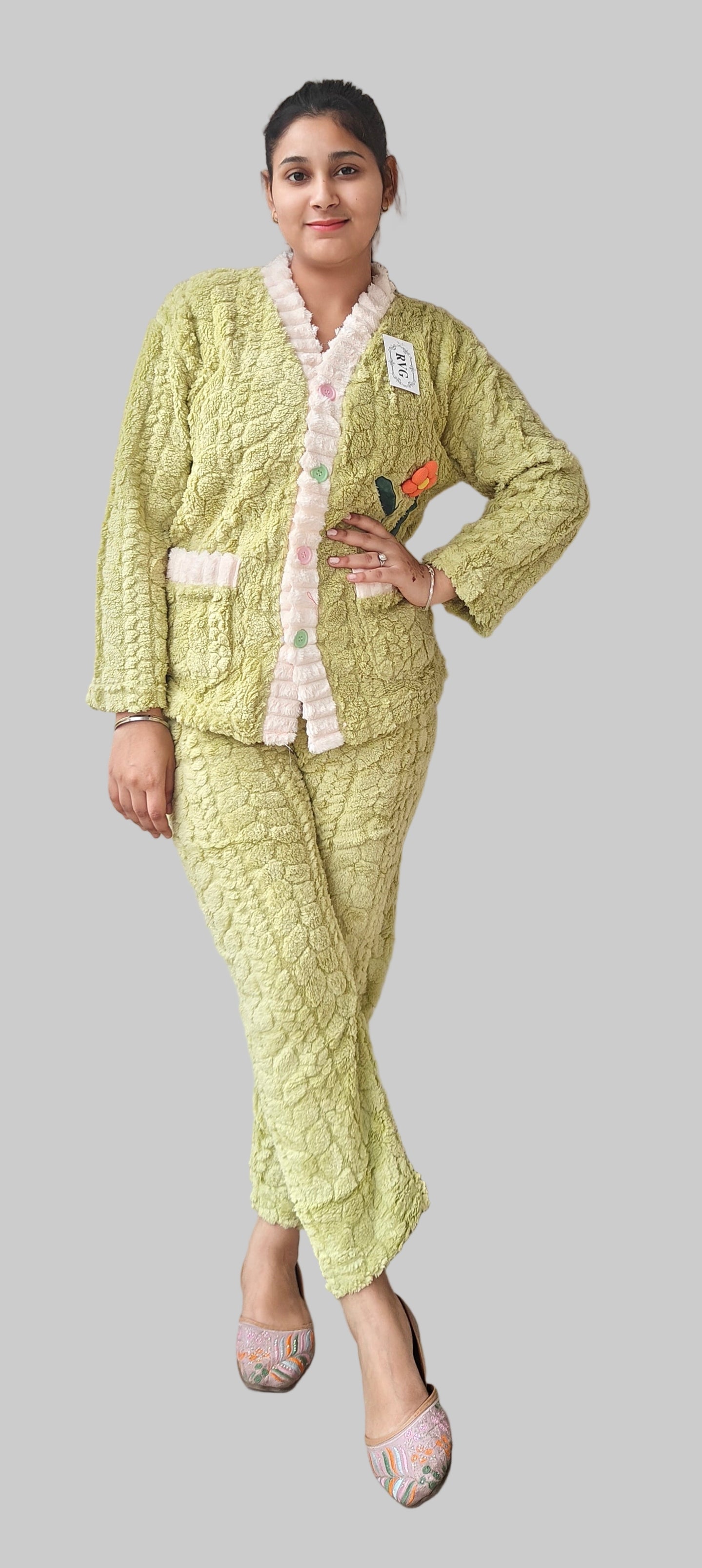 Light Green Cozy Woolen Night Suit for Winter (Z0316)
