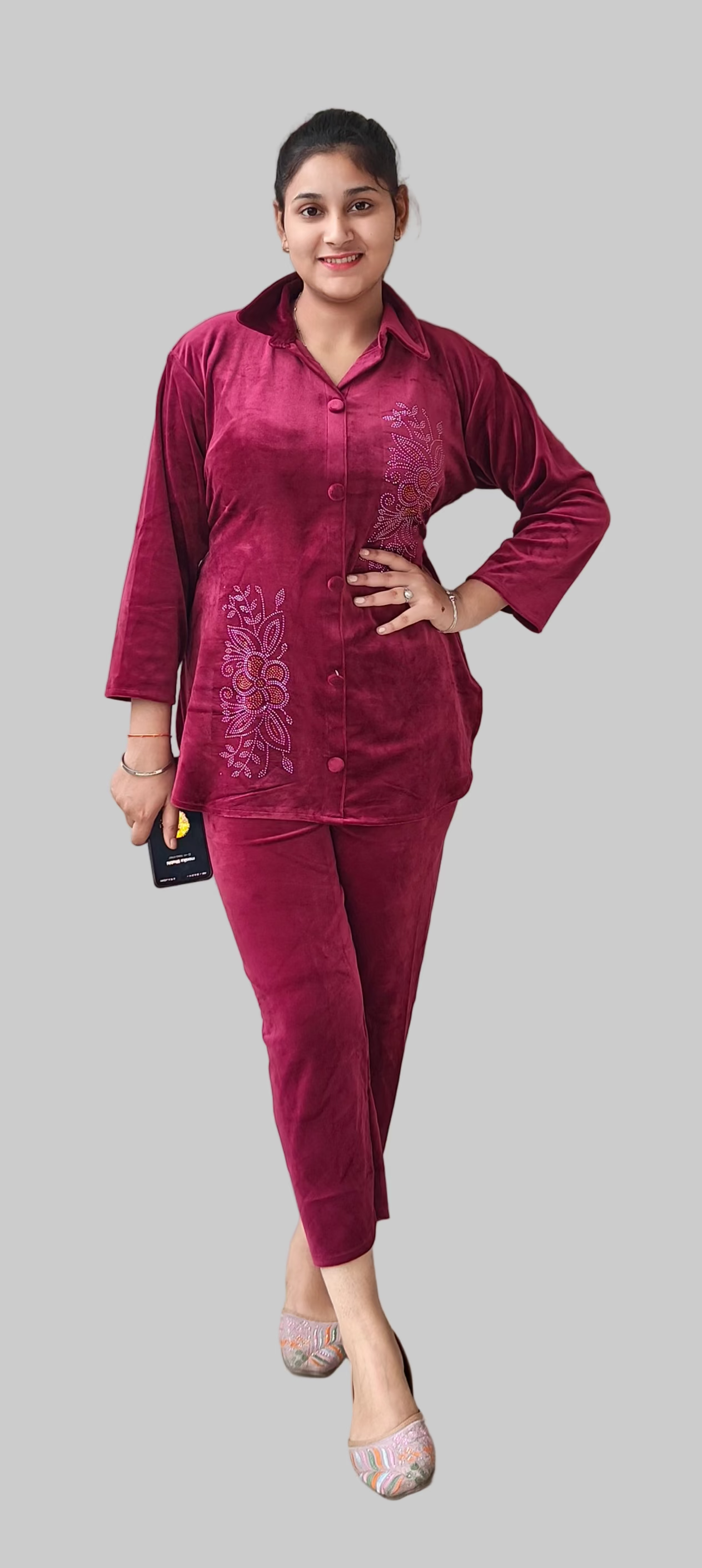Pink colour beautiful cozy velvet 2 piece set (Z0319)
