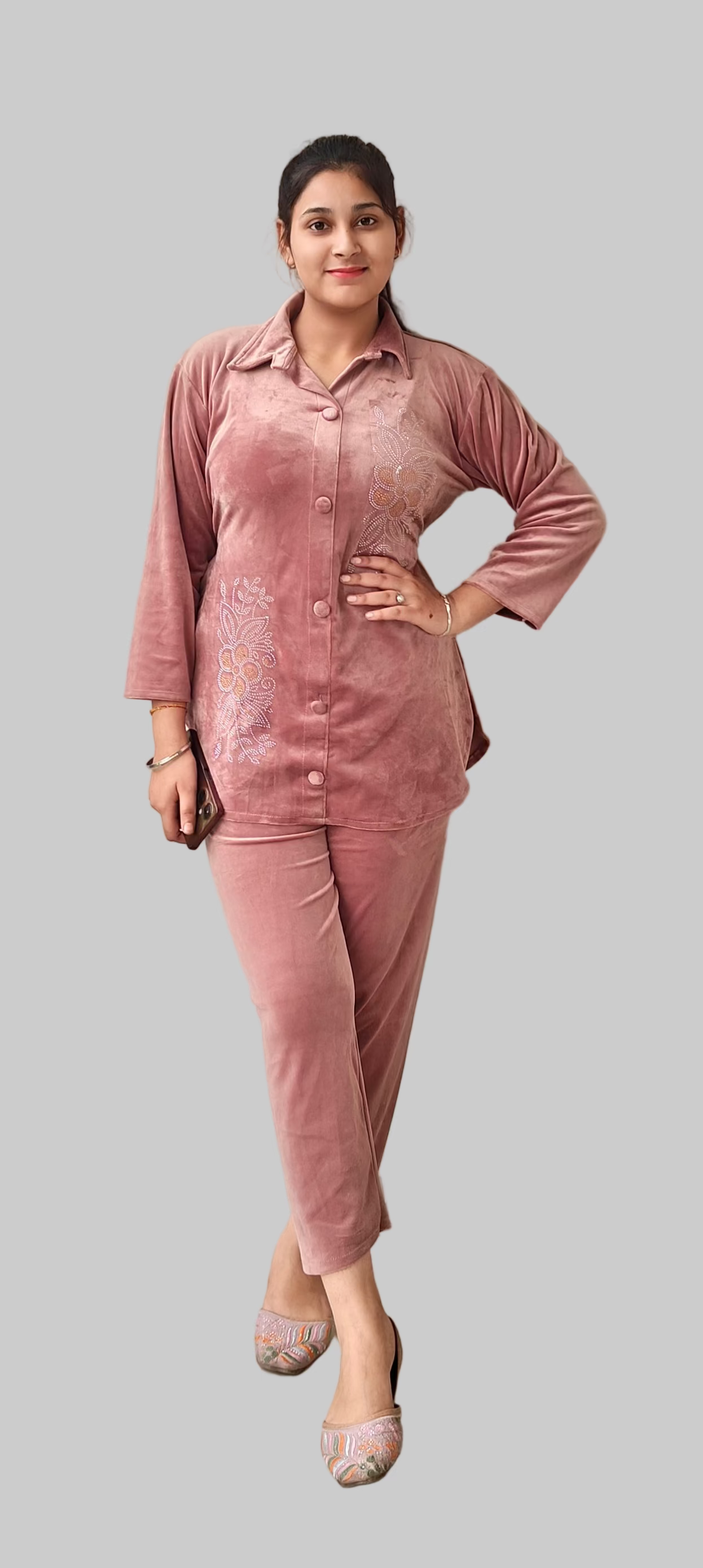 LIght Pink colour beautiful cozy velvet 2 piece set (Z0320)
