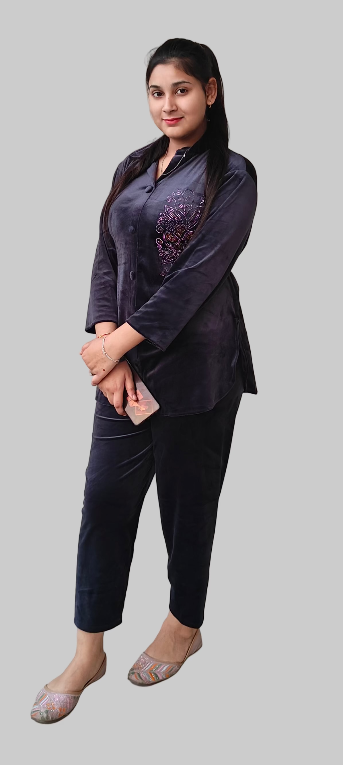 Blue colour beautiful cozy velvet 2 piece set (Z0323)