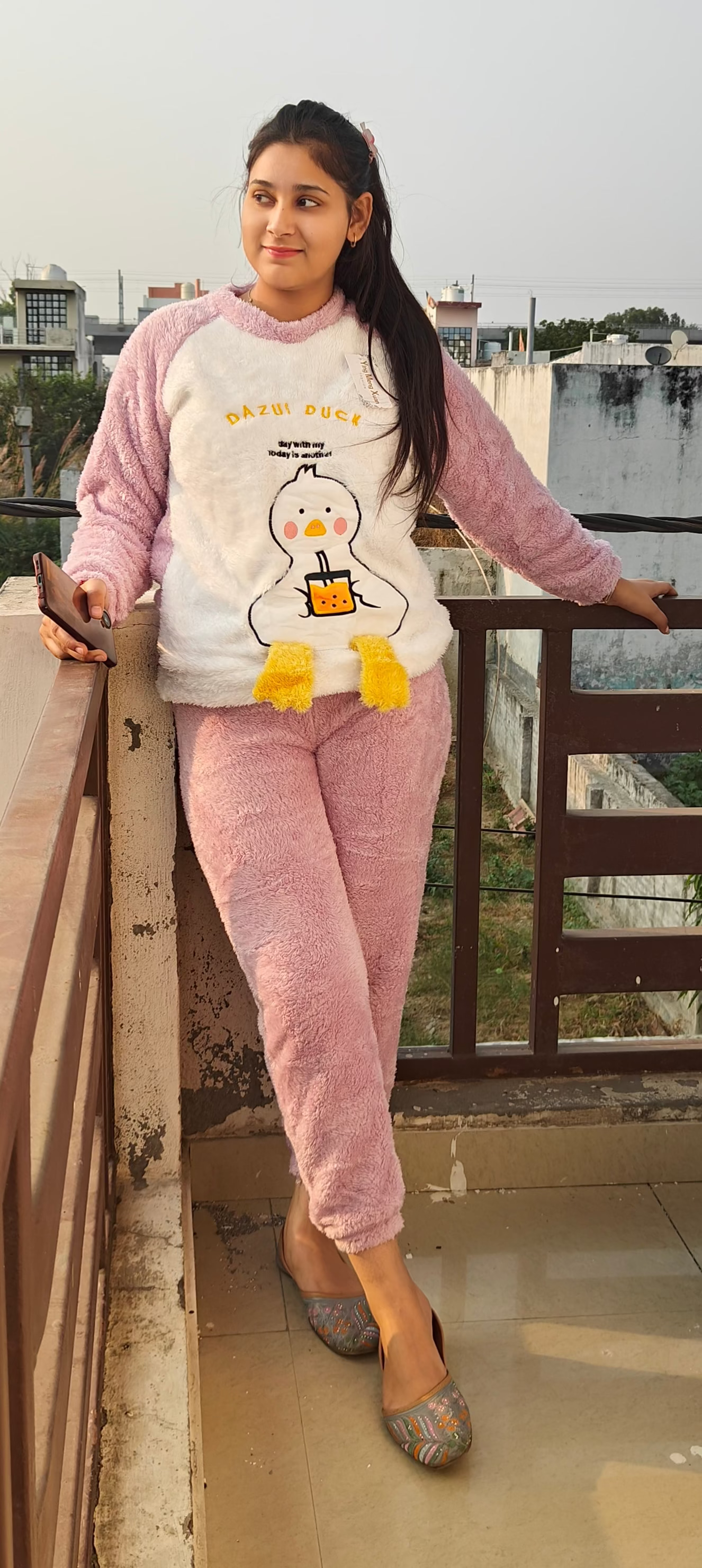 Pink Cozy Woolen Night Suit for Winter (Z0324)
