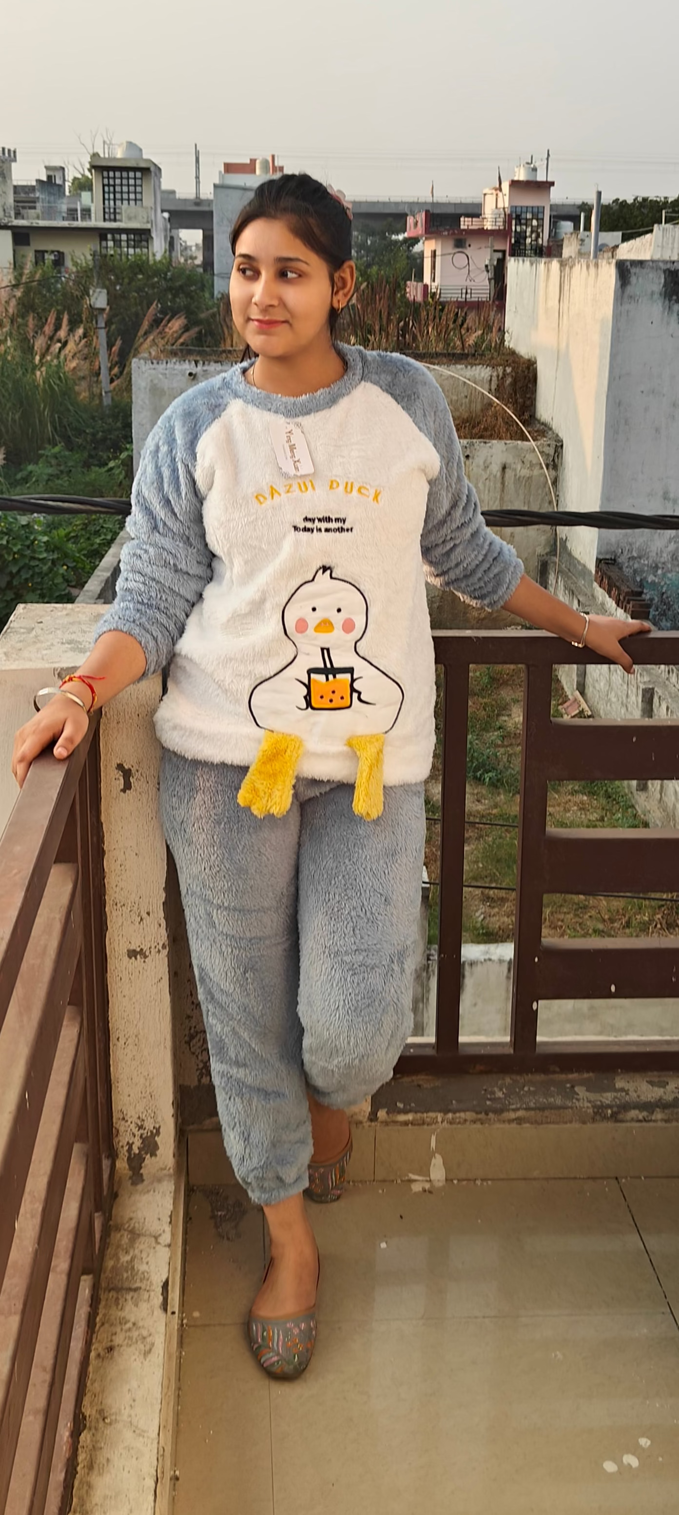 Light blue Cozy Woolen Night Suit for Winter (Z0325)