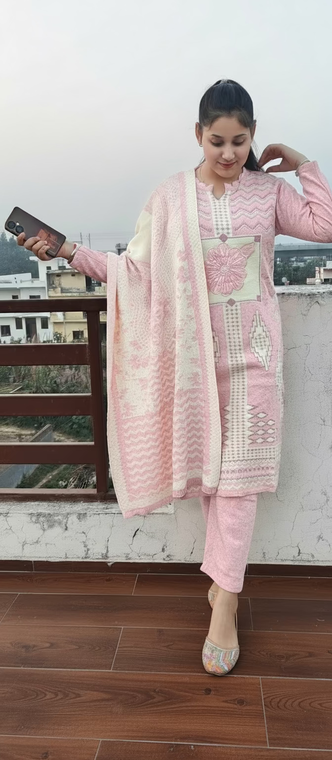 Pink beautiful woolen 3 piece set (Z0329)