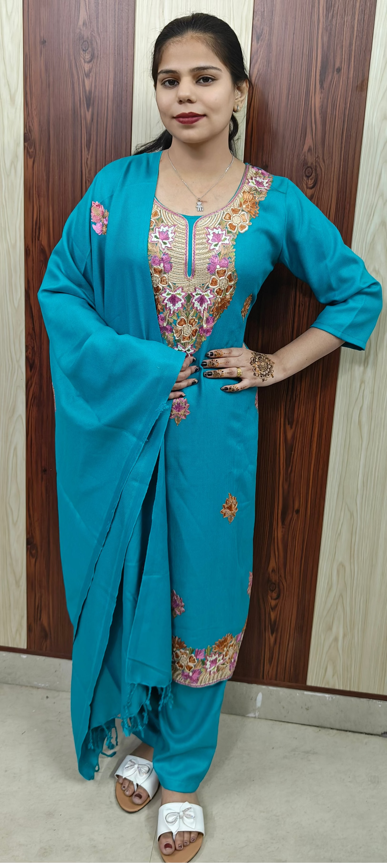 Blue kashmiri woolen 3 piece suit (ZO331)