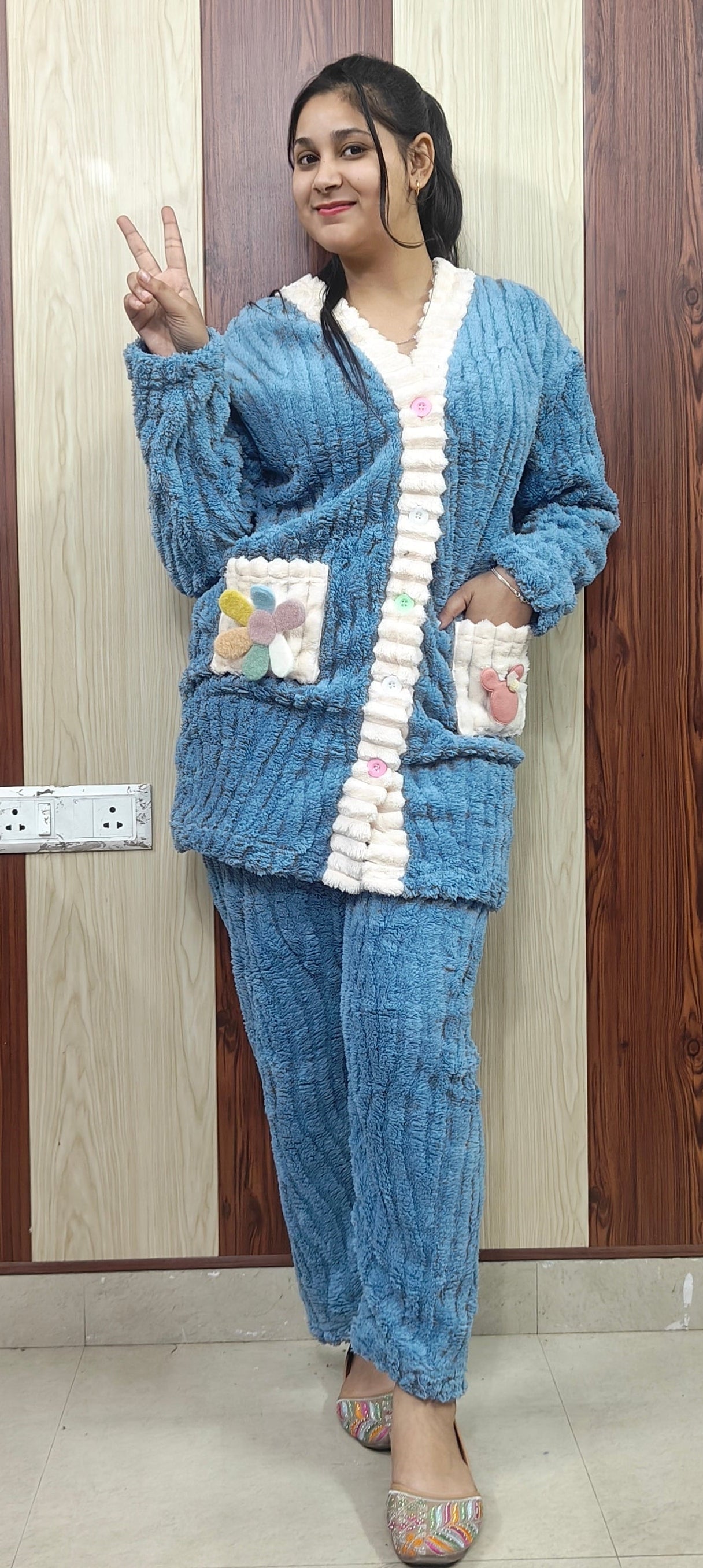 Cozy Blue Winter Plush Night Suit (Z0336)
