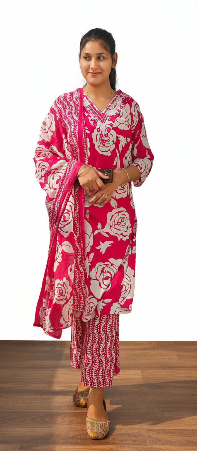 Pink 3 piece beautiful cotton suit (Z0348)