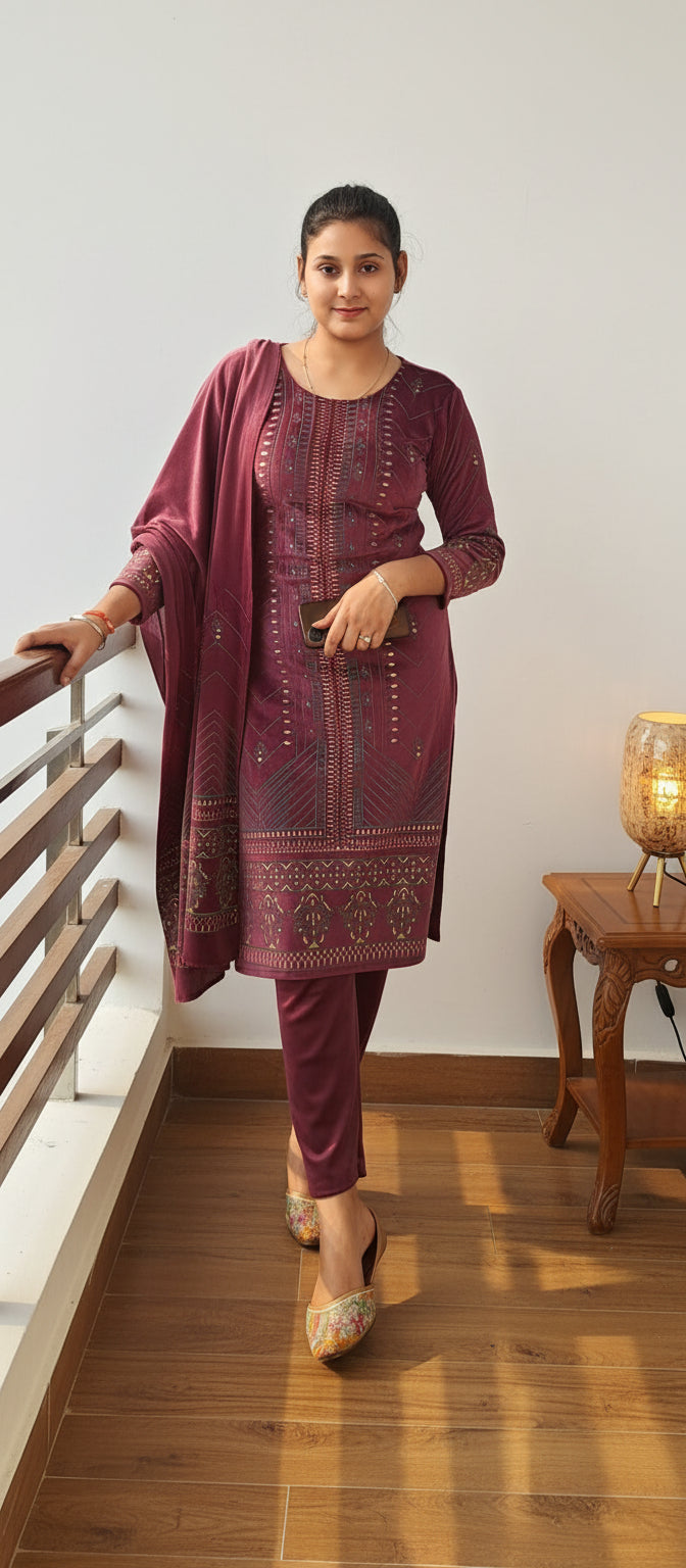 Wine woolen beautiful  3 piece suit (Z0345)