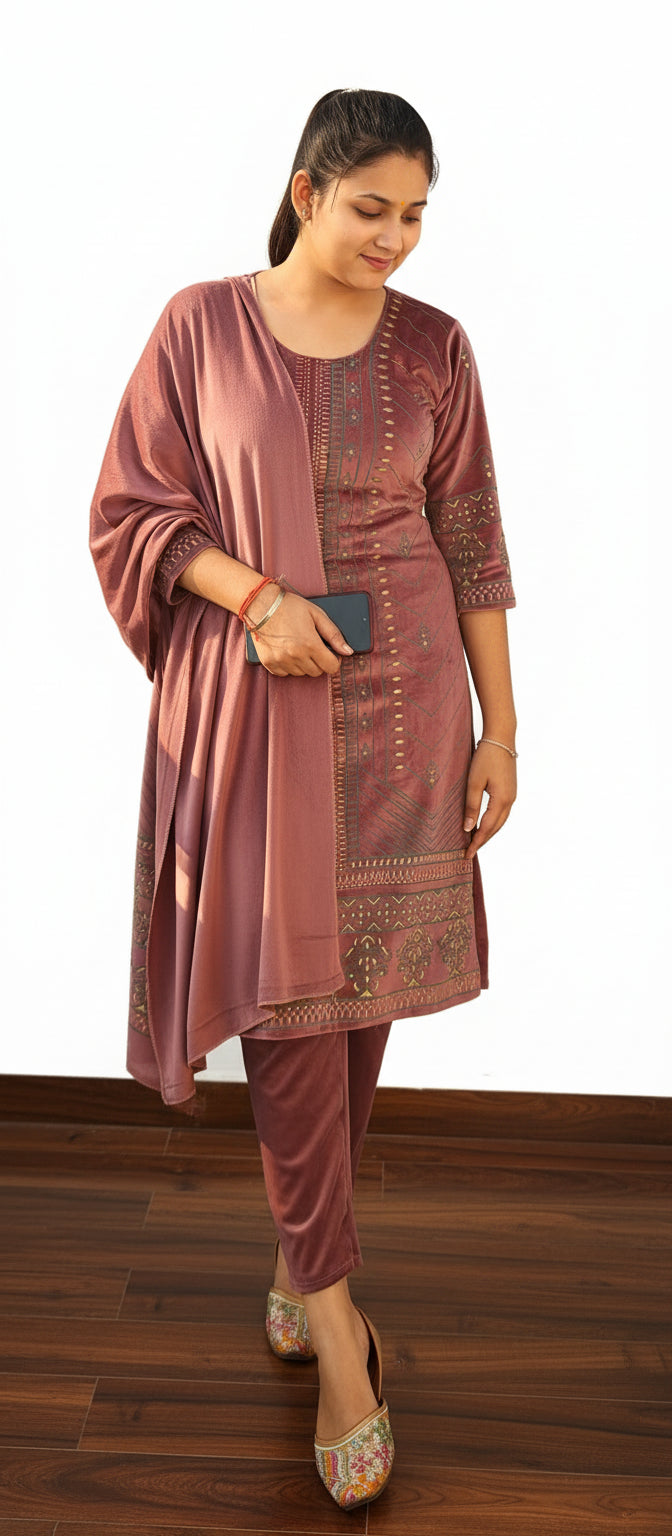 pink woolen beautiful  3 piece suit(Z0346)