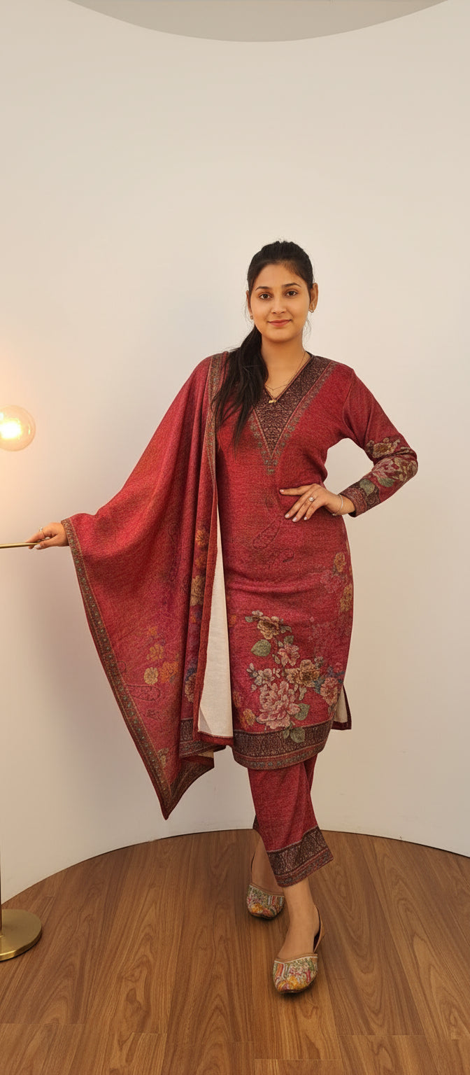 Pink 3 piece suit  karachi woolen (Z0344)