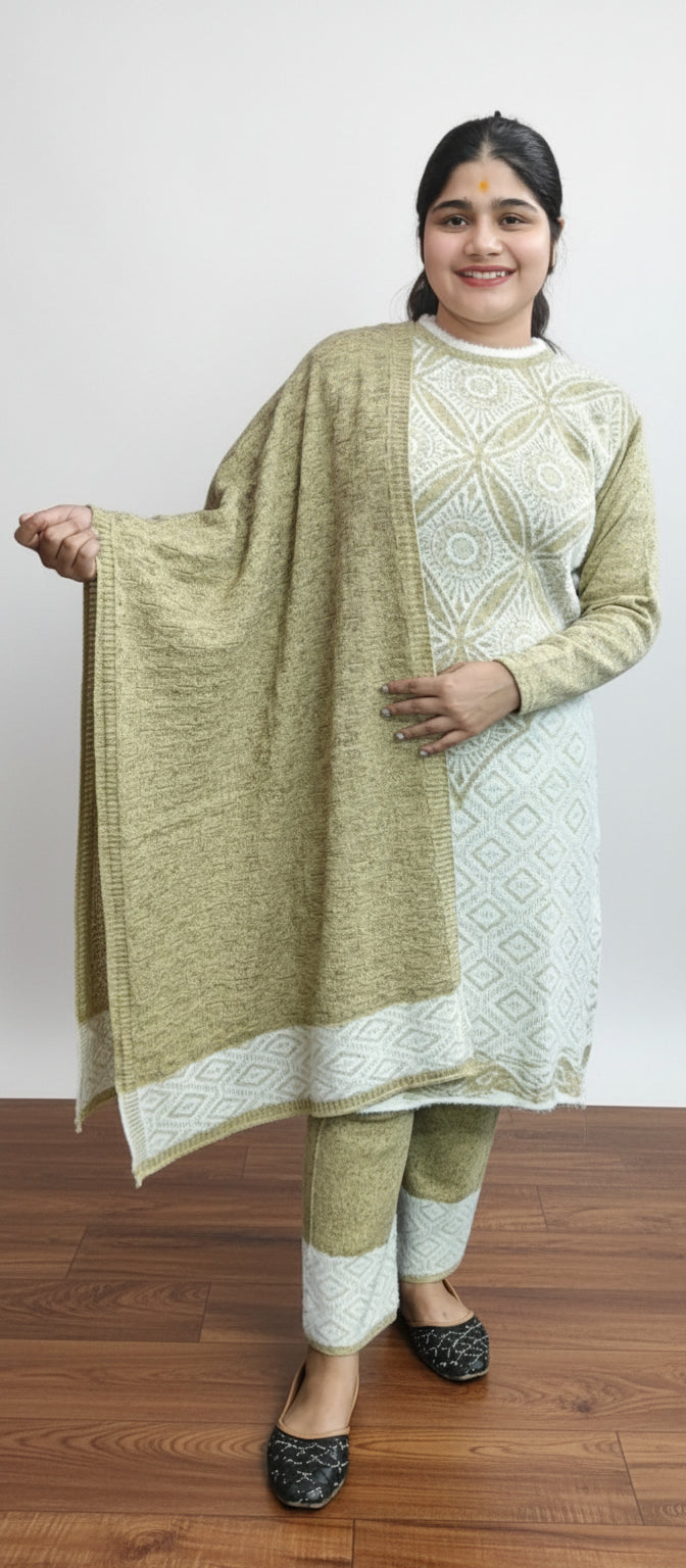 Pista and white woolen 3-piece suit, (Z0356)