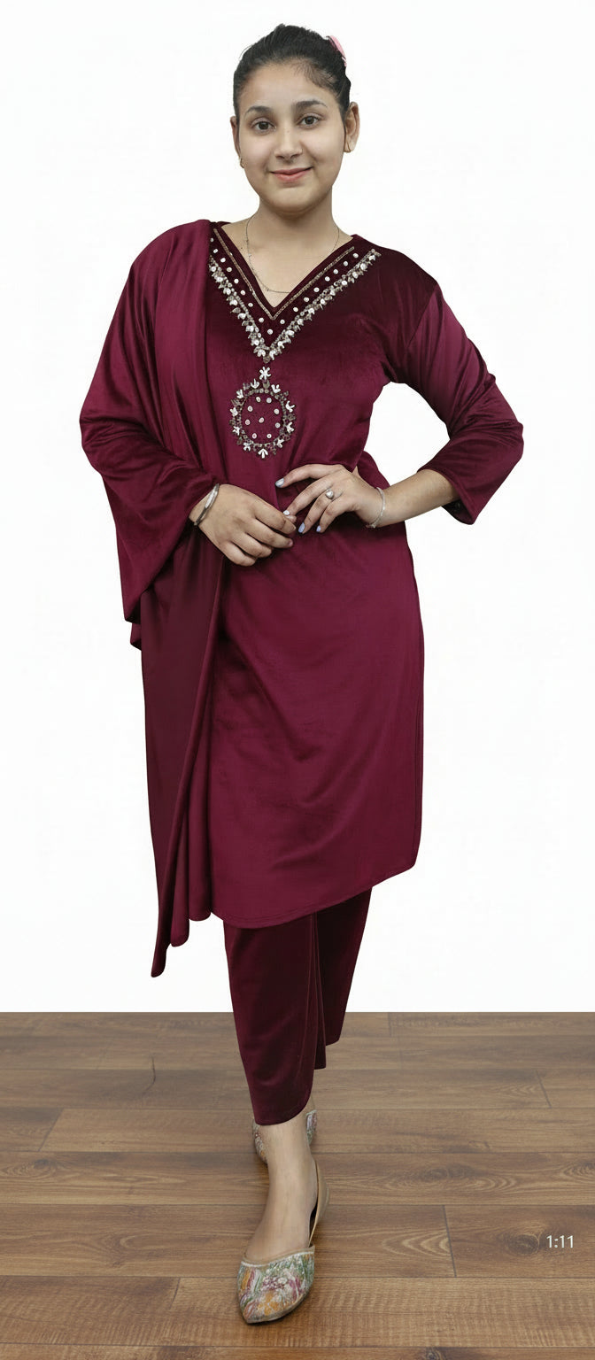 Maroon Velvet 3-Piece Suit – Luxury Blazer, Waistcoat & Trousers  (Z0362)