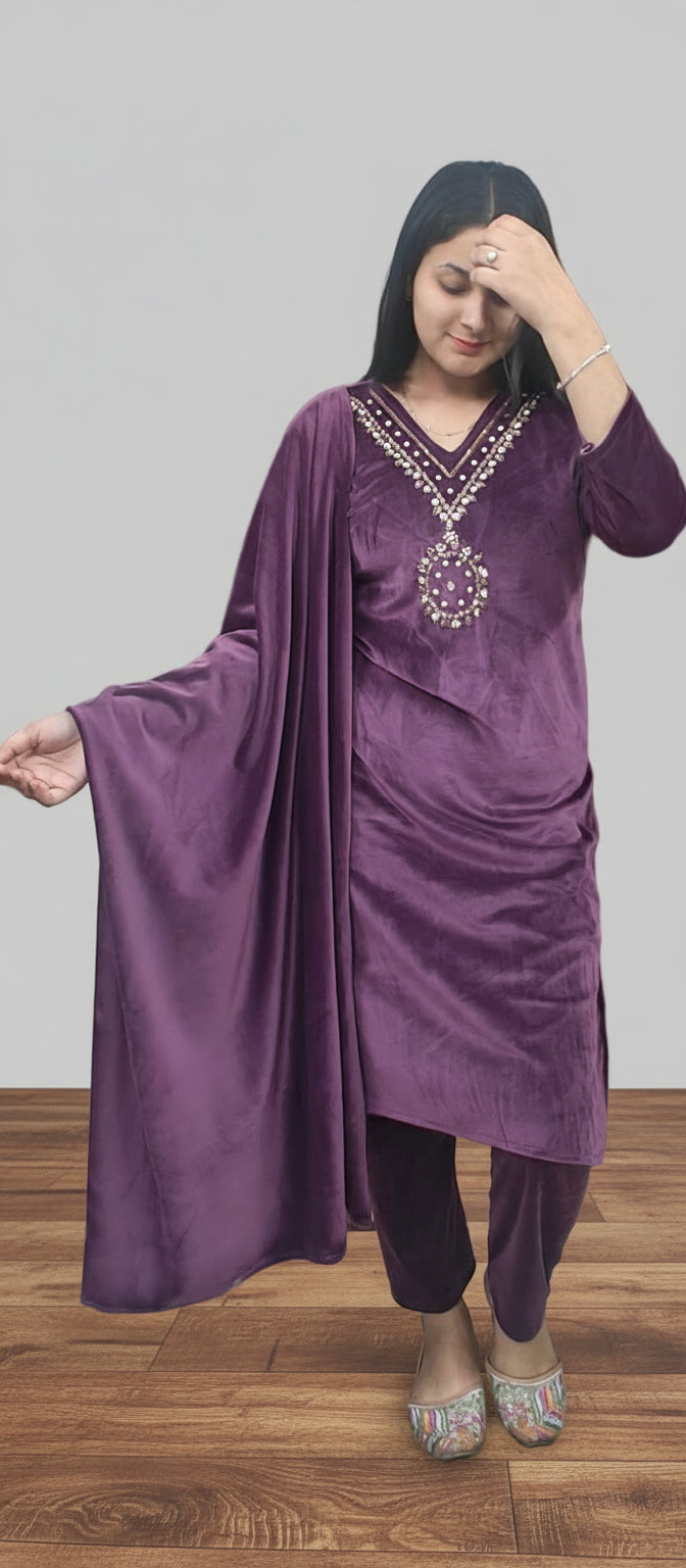 . Purple Velvet 3-Piece Suit – Luxury Slim Fit Jacket, Vest & Trousers(Z0361)